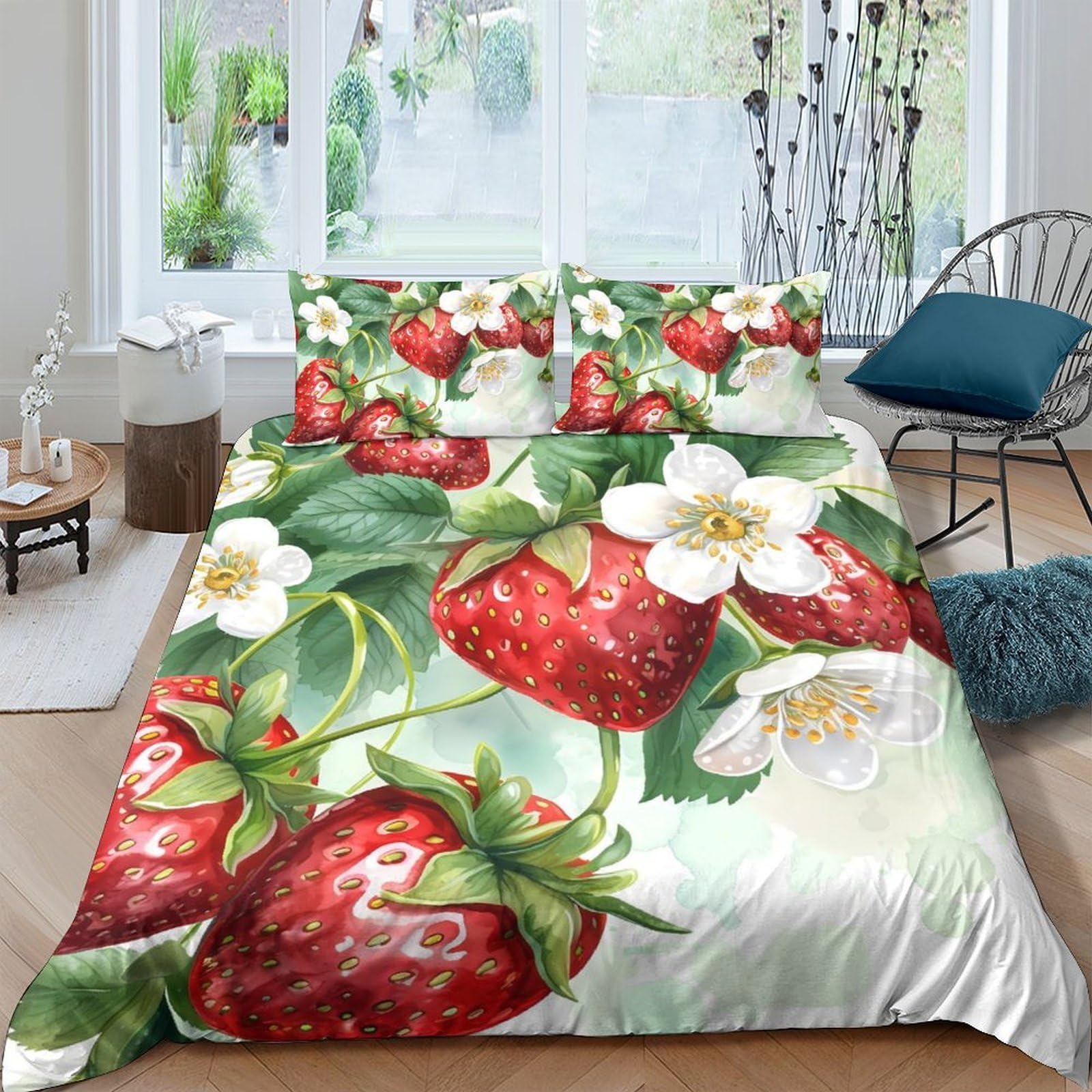 Ctjqhvkz Style-8 3D Printed Strawberry Blossom Fitted Sheet Microfiber Soft Decor Bed Cover For Bedroom Dorm Mattress Protection Single（135X200cm）