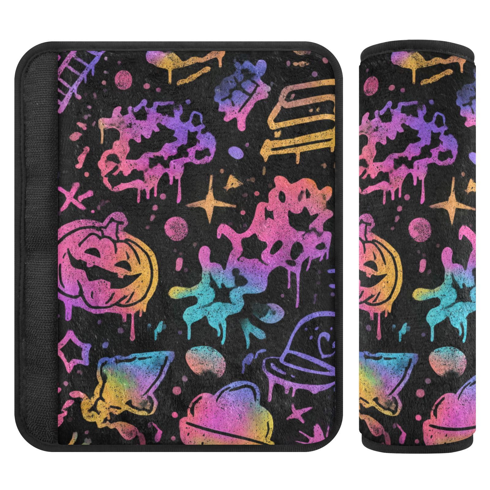 2 Pack Seatbelt Covers Seat Belt Cover Pad for Adults Boys Girls Car Seat Strap Covers Pads Cushion Universal Shoulder Strap Pad Protector for Backpack Camera Bag 6.5 Inch Black Punk Pumpkin Halloween