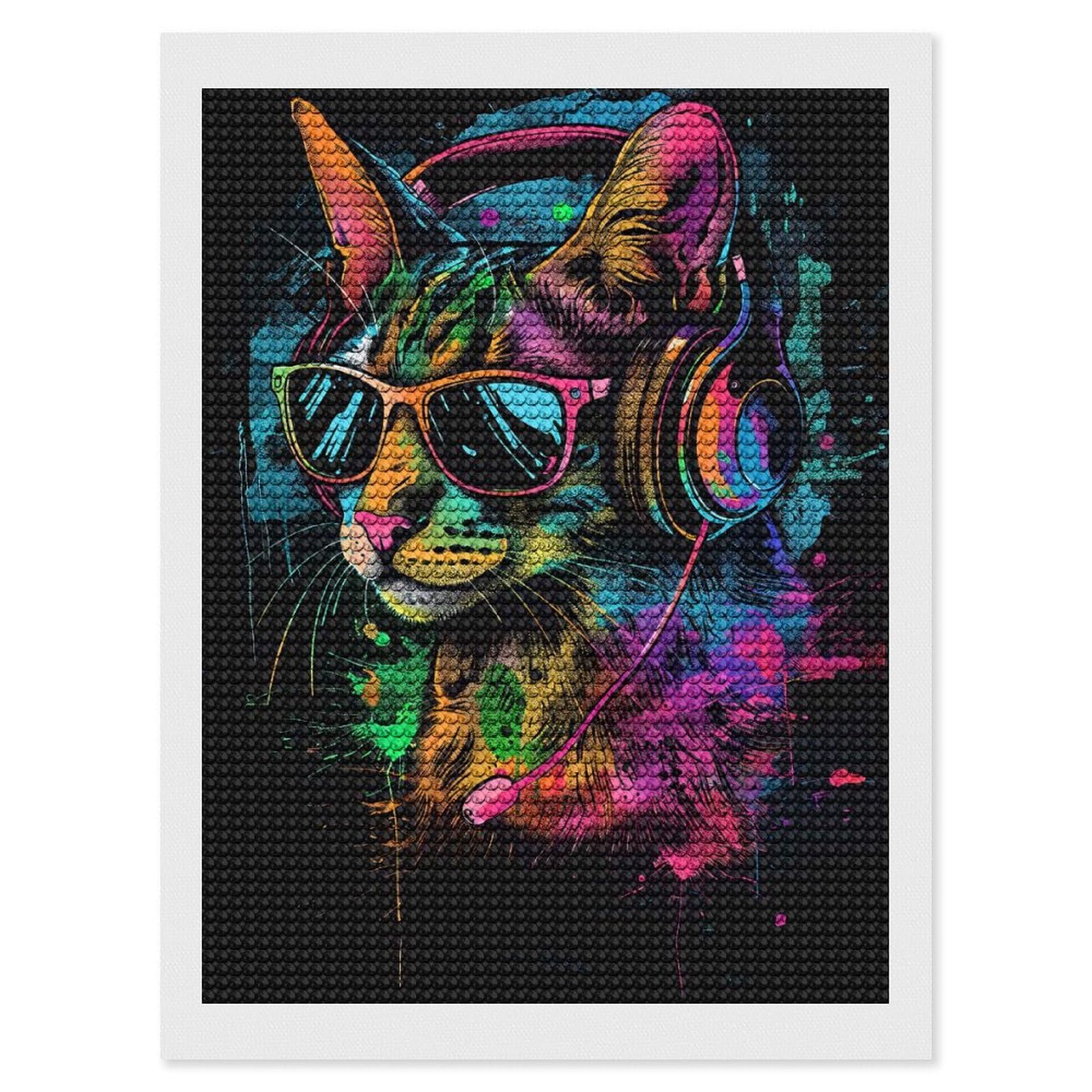Junmoney Fossa Colorful Diamond Painting Canvas Set 12"x16", Boho Decor, for Craft Lovers, Easy Handmade Project, Holiday Gift Idea