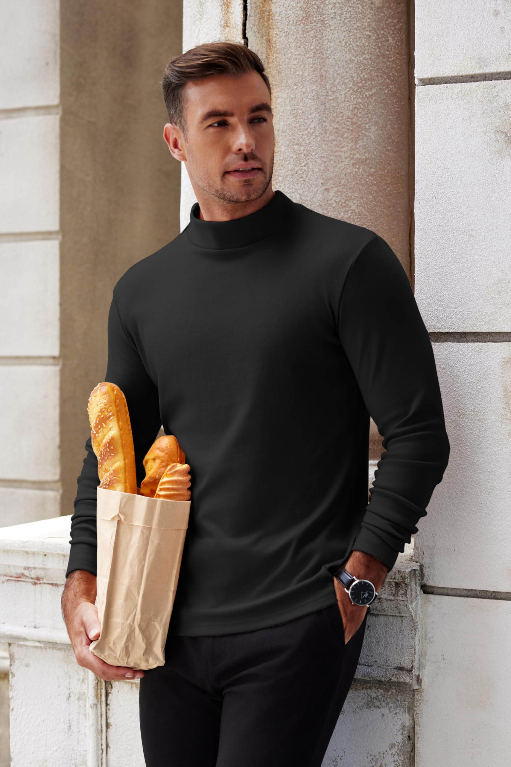 COOFANDY Camicie da uomo a collo alto a maniche lunghe basic termiche a collo alto maglietta leggera pullover maglioni top