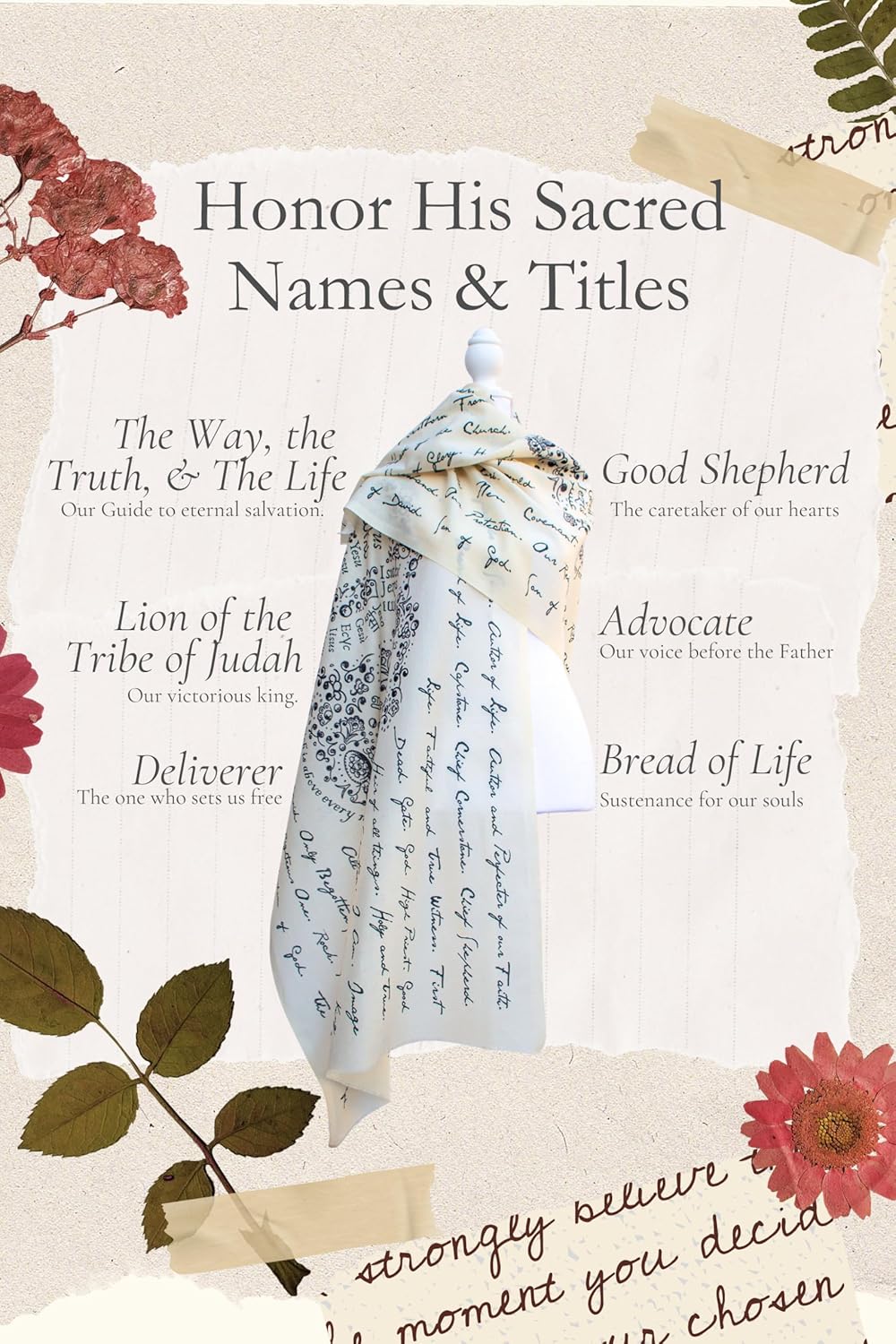 Jesus’s Names Prayer Scarf for Women Christian, Large Scripture Shawl Wrap, 84 Titles of Christ, Prayer Shawl for Women