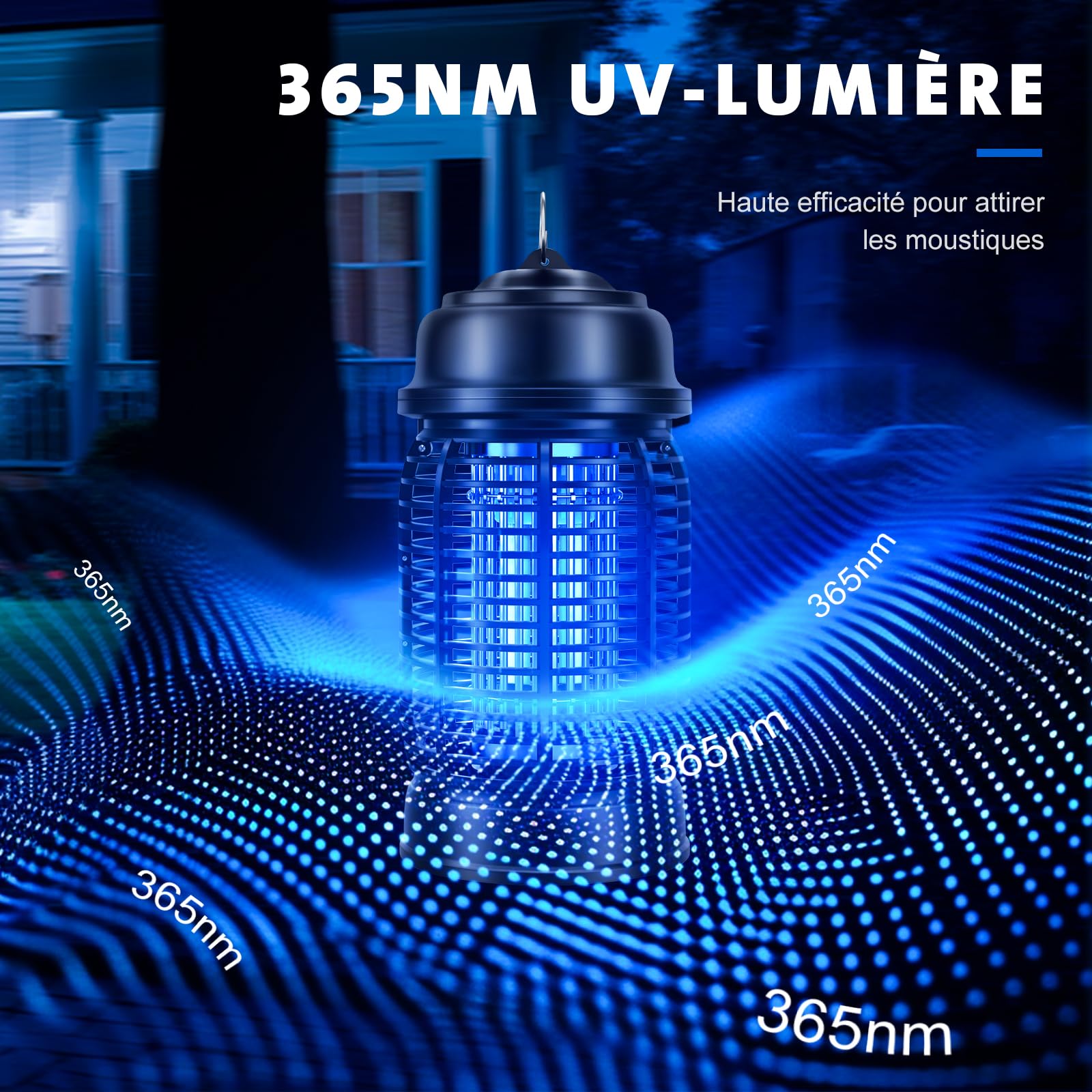 Lampe Anti Moustique 20W UV Tue Mouche Electrique 360° Tueur d'Insectes IPX4 pour Camping Intérieur Extérieur