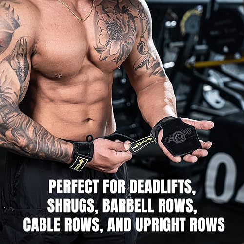 Miniatura 3 de MANUEKLEAR - Correas de gimnasio para levantamiento de pesas, correas dobles de cuero para levantamiento de pesas para hombres, con correa de muñeca