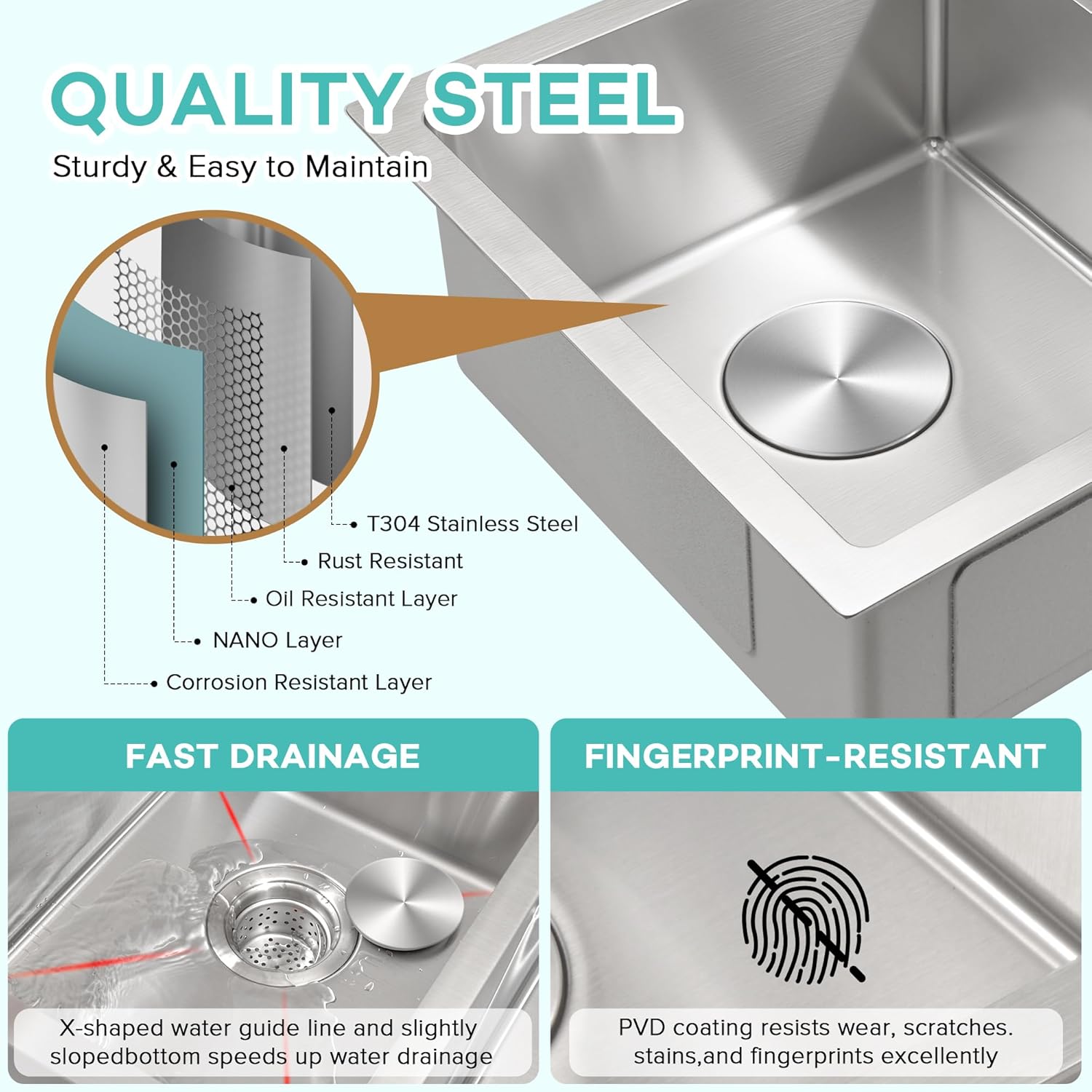 Rhbamoa 30 Inch Undermount Double Sink,16-Gauge T304 Stainless Steel Kitchen Sink 30'' x 18'',50/50 Double Bowl Kitchen Sinks Undermount with Accessories,9 Inch Deep Sinks with Brushed Finish