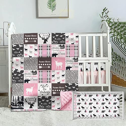 Juego de ropa de cama personalizado para cuna para niñas, juegos de cuna de bebé personalizados con nombre, ropa de cama de guardería temática de
