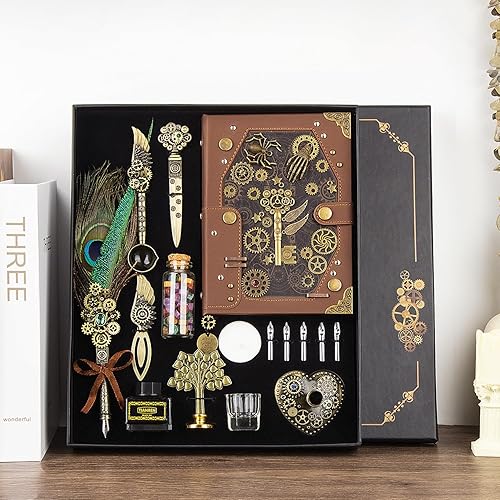 Miniatura 6 de Juego de tinta de pluma, con kit de sellos de cera para cuaderno, juego de caligrafía de plumas, regalos para el día de San Valentín para amantes de