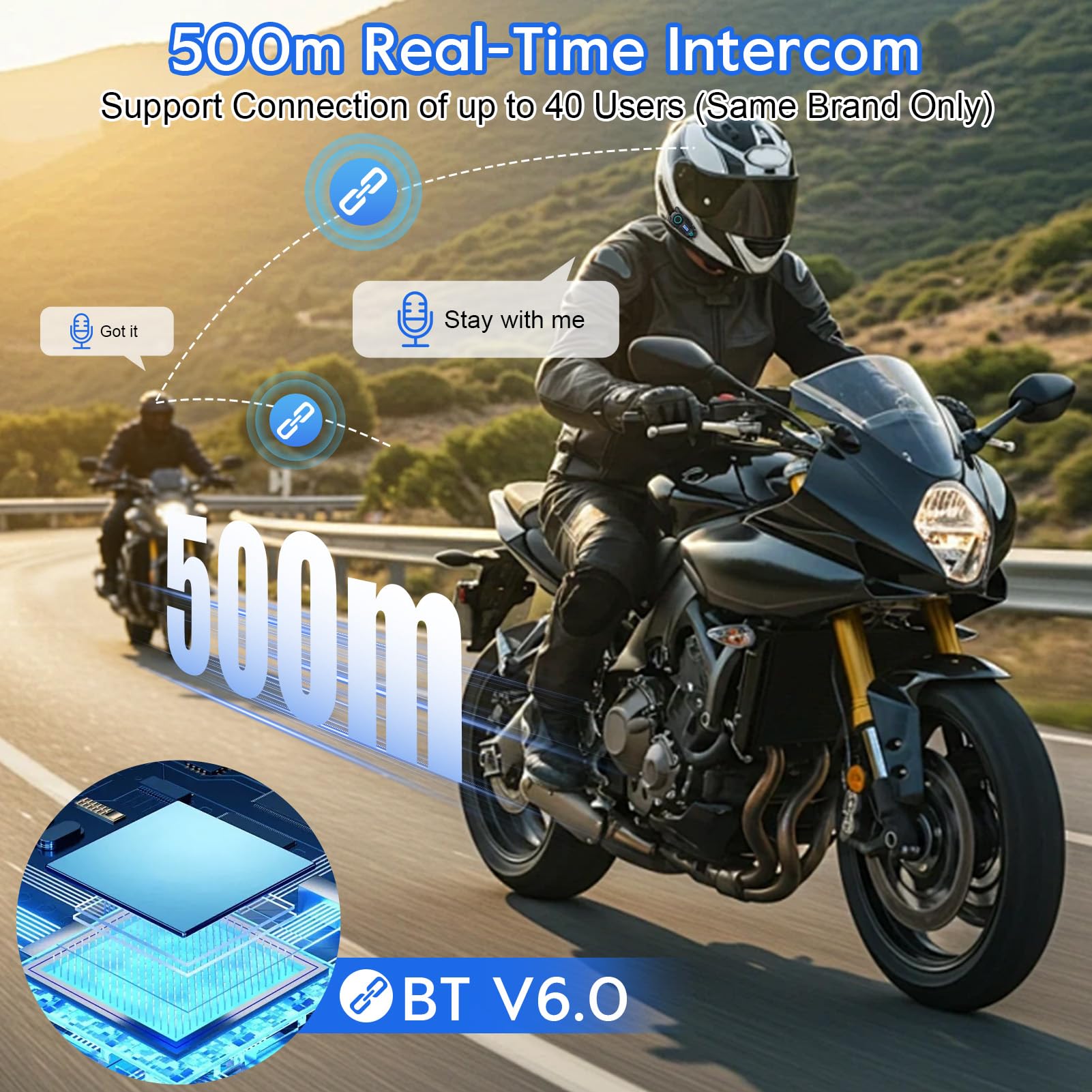 Auricolare Bluetooth per Casco da Moto, Interfono Moto con IP65 Impermeabile, doppia tecnologia intelligente di riduzione del rumore, 500m Comunicazione, schermo digitale, Autonomia di 40 ore