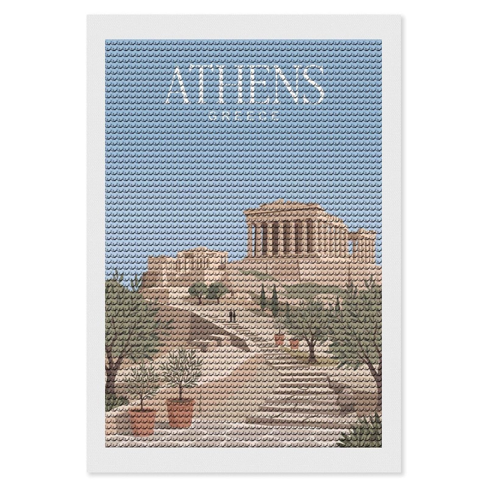Junmoney Athens Greece Diamond Art Canvas 8"x12", for Teens, Nice Detail and Sparkle, Farmhouse Decor, Festive Craft Gift, Easy to Enjoy