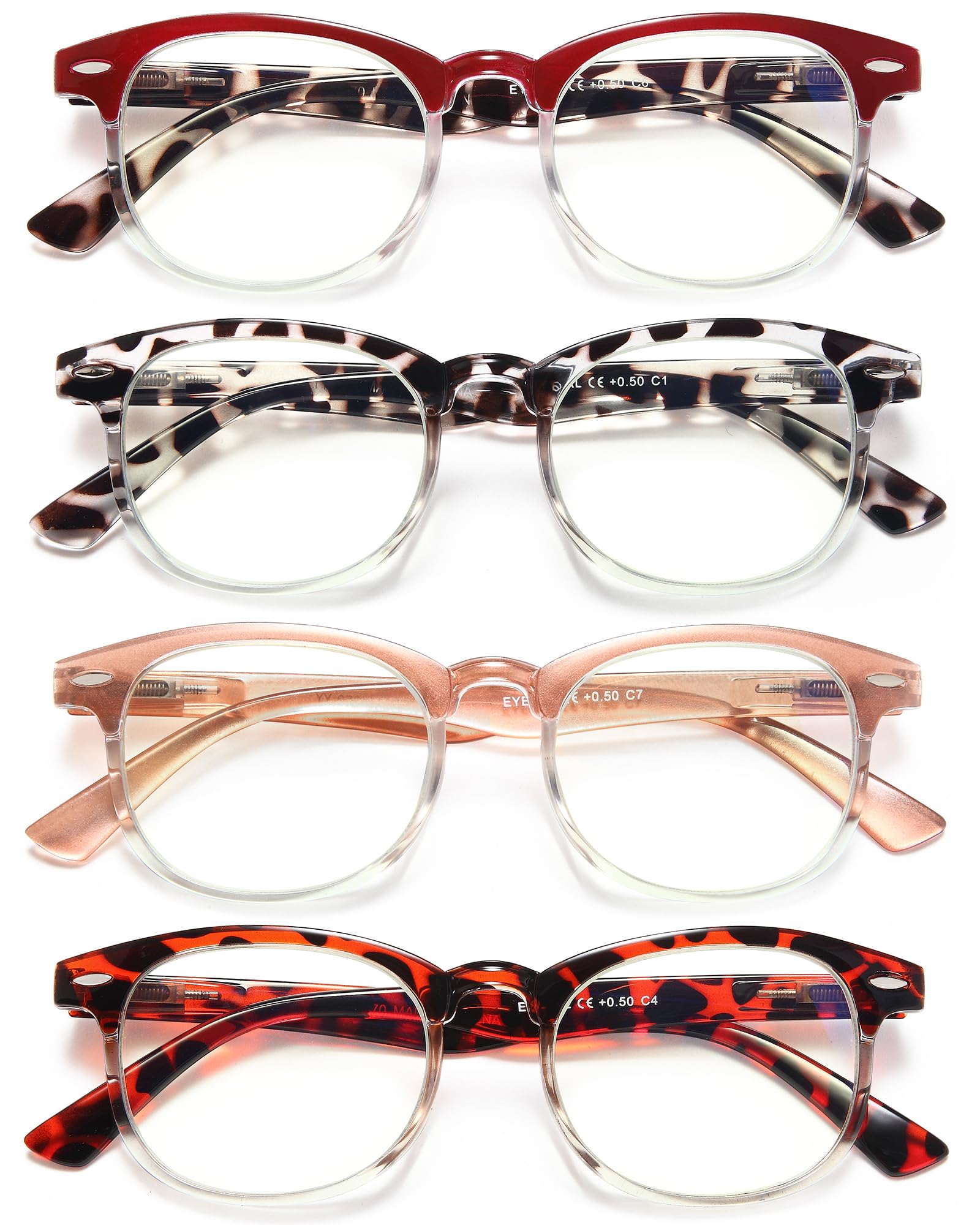 EYEURL Round Reading Glasses for Women 4 Pack Stylish Blue Light Blocking Reading Glasses Retro Round Readers