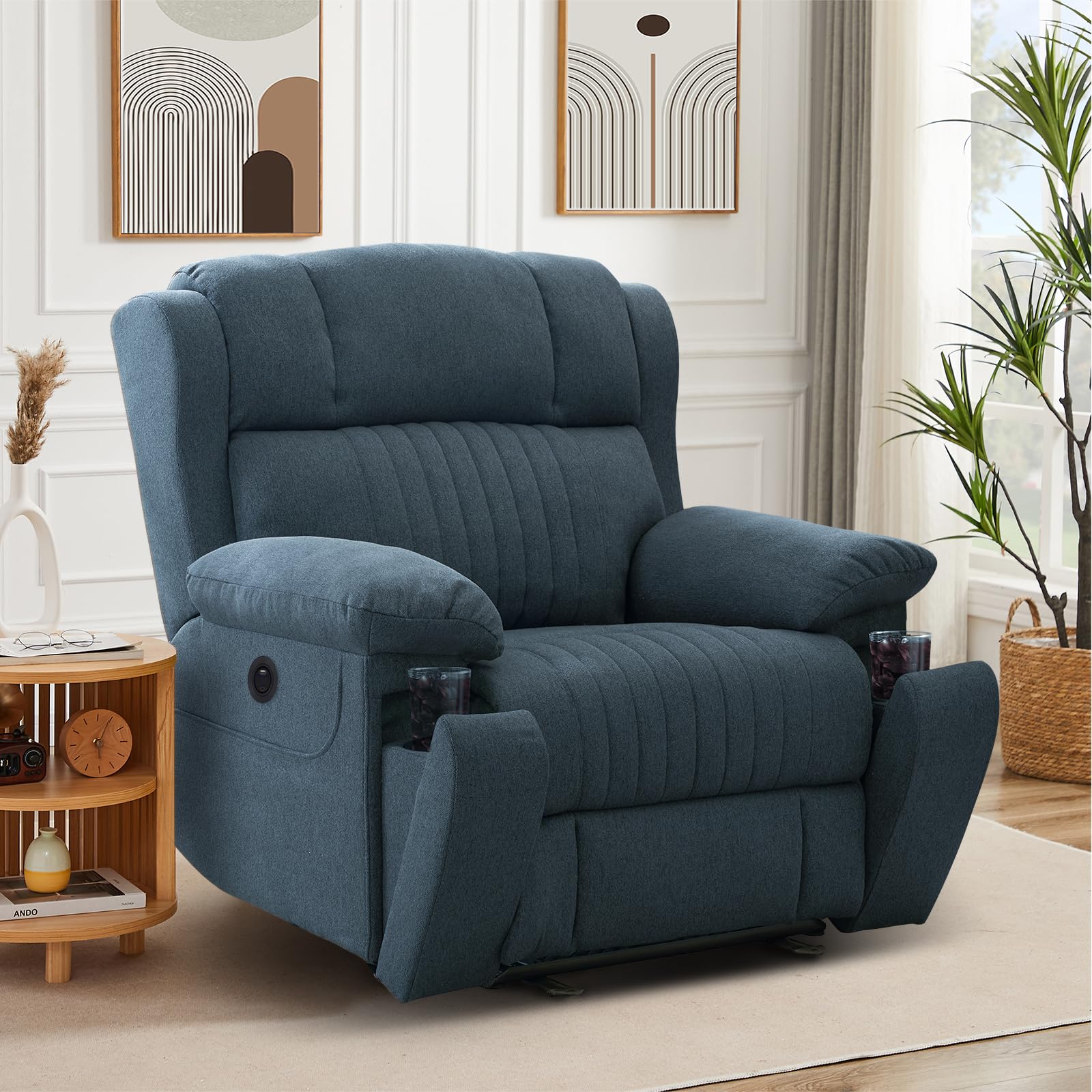 Consofa Fernsehsessel Elektrisch Verstellbar, Relaxsessel mit Liegefunktion, TV Sessel mit Massage & Wärmefunktion, Versteckte GeträNkehalter, Typ C & USB-AnschlüSse, bis 160 kg (Blau)