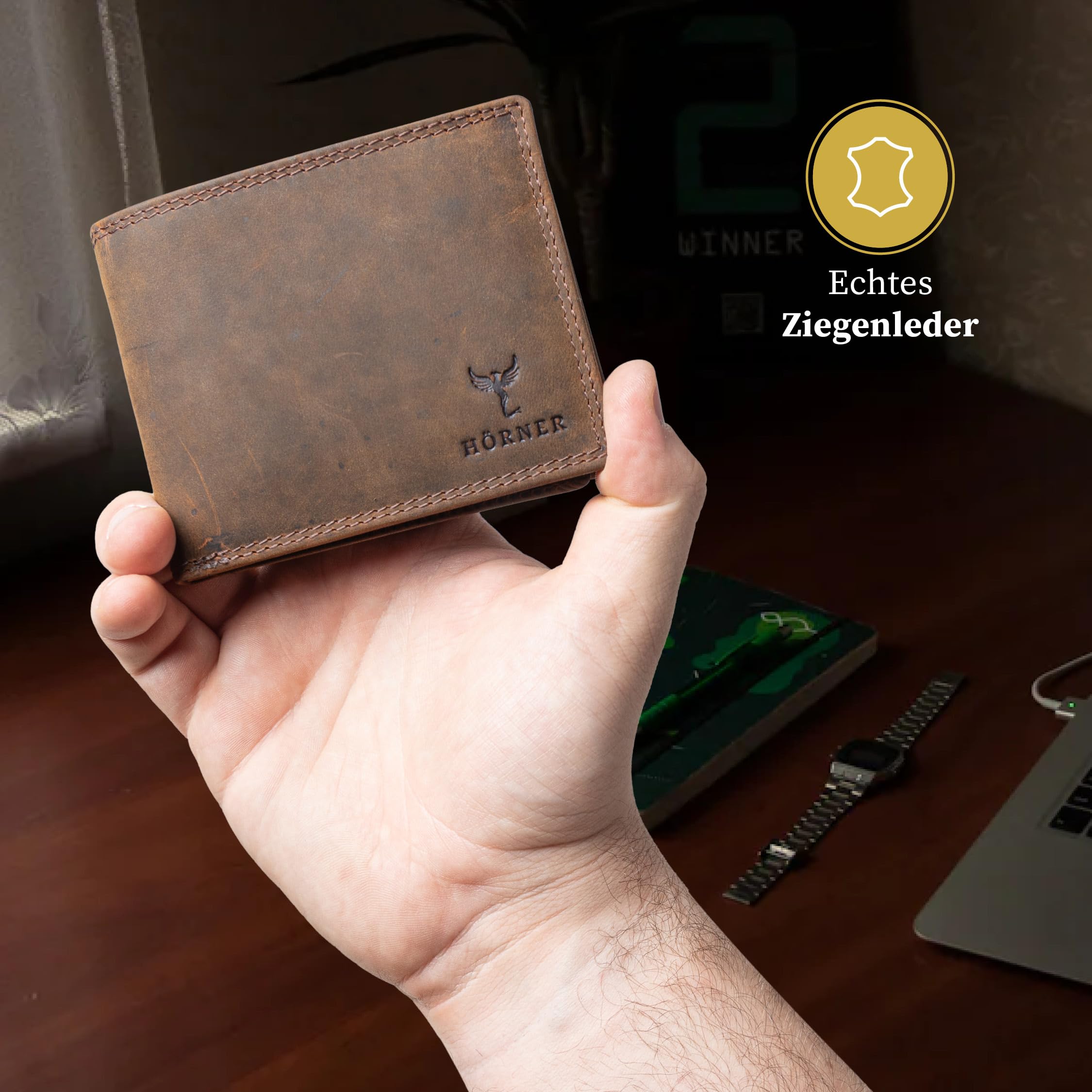 Hörner Velox Geldbeutel Herren Braun I Echtes Leder I Hochwertige Geldbörse Männer I Wallet for Men I Portemonnaie I Brieftasche I Karten Portemonnaie I RFID Schutz