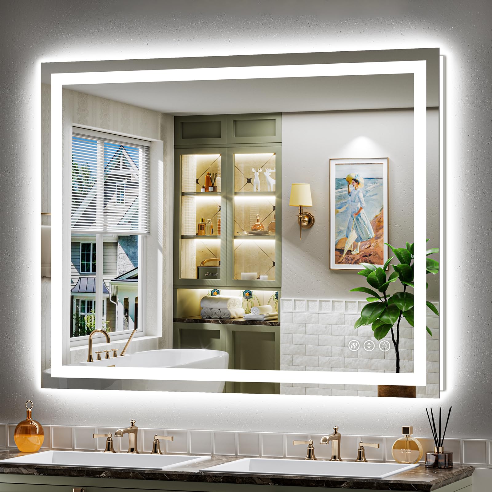 Briivue 48x38 Inch LED Bathroom Mirror with Lights, Backlit &amp; Front Lit