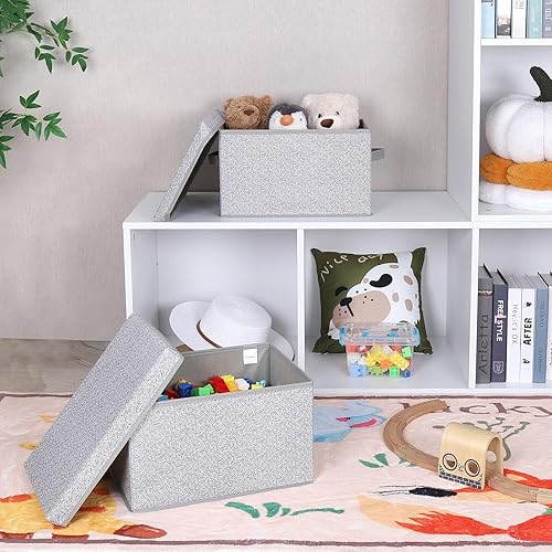 Miniatura 4 de WUIKE Contenedores de almacenamiento plegables con tapas, cajas de almacenamiento con asas, organizador de estantes de armario, cestas de