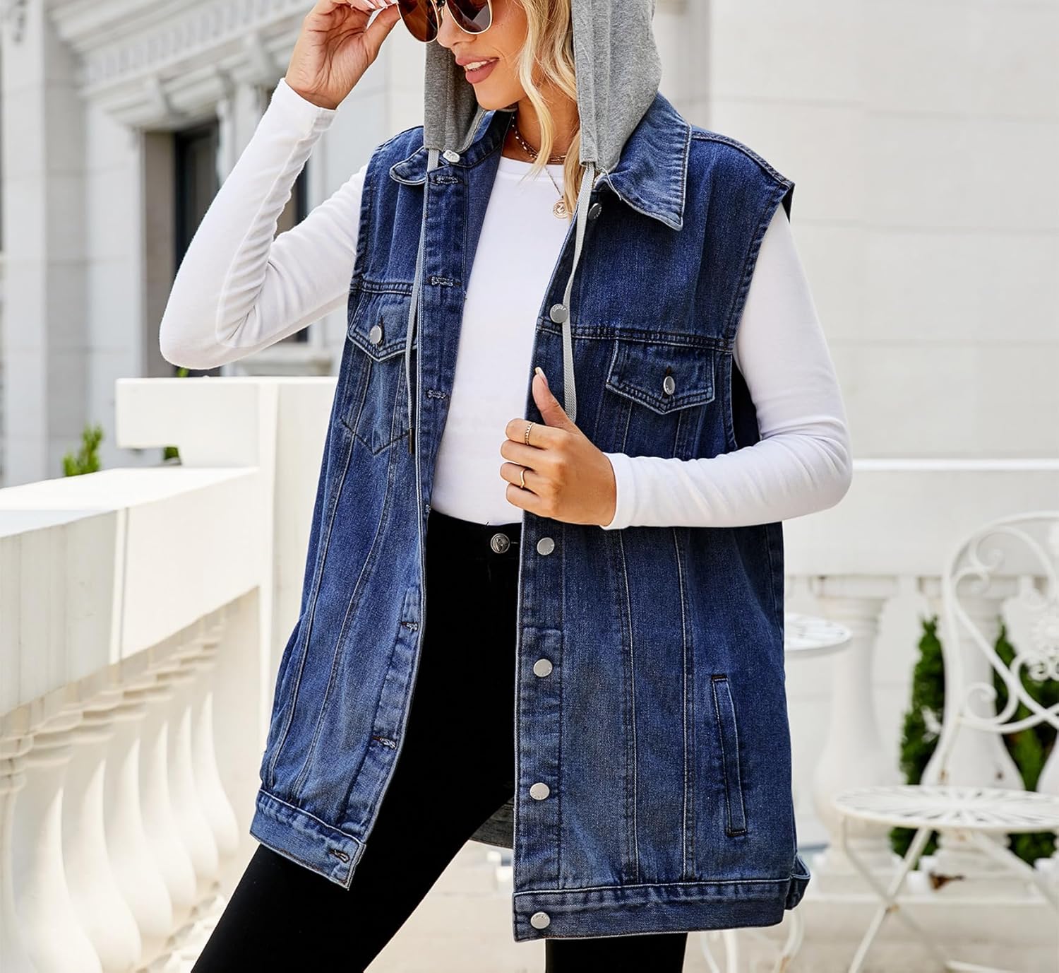 Women's Denim Vest Sleeveless Button Denim Jacket - Image 2