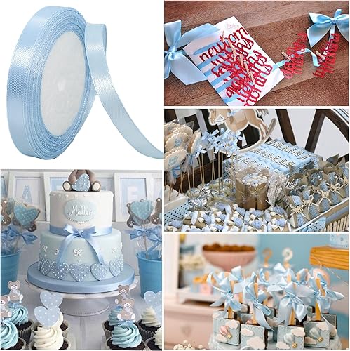 Miniatura 2 de Cinta azul claro de 38 pulgadas x 25 yardas, cinta de seda de tela de satén azul bebé para envolver regalos, hacer lazos, ramos florales, coronas,