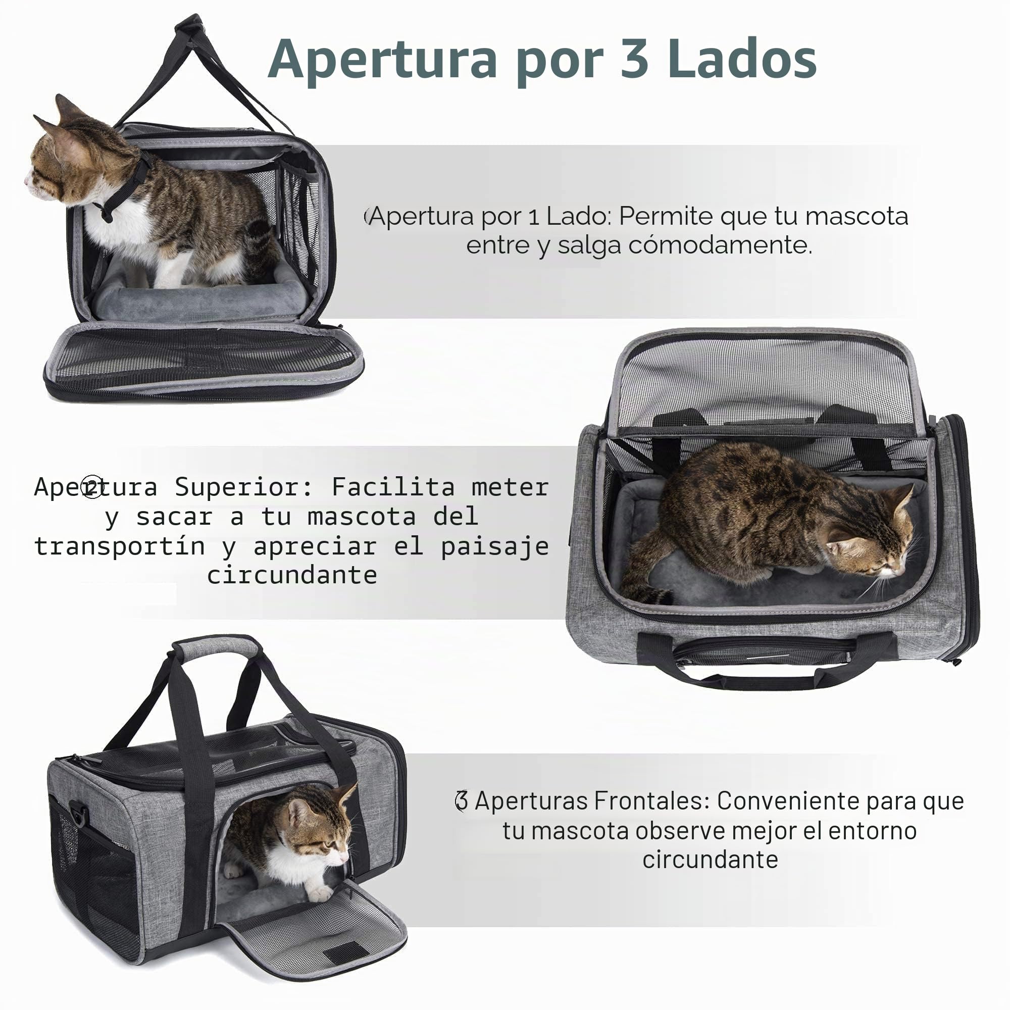 Wakytu Transportador de Mascotas Aprobado por la TSA para Gatos y Perros pequeños y medianos, Bolsa de Viaje para Perros con ventilación Adecuada, 5 Ventanas de Malla, 3 entradas, Cremalleras de