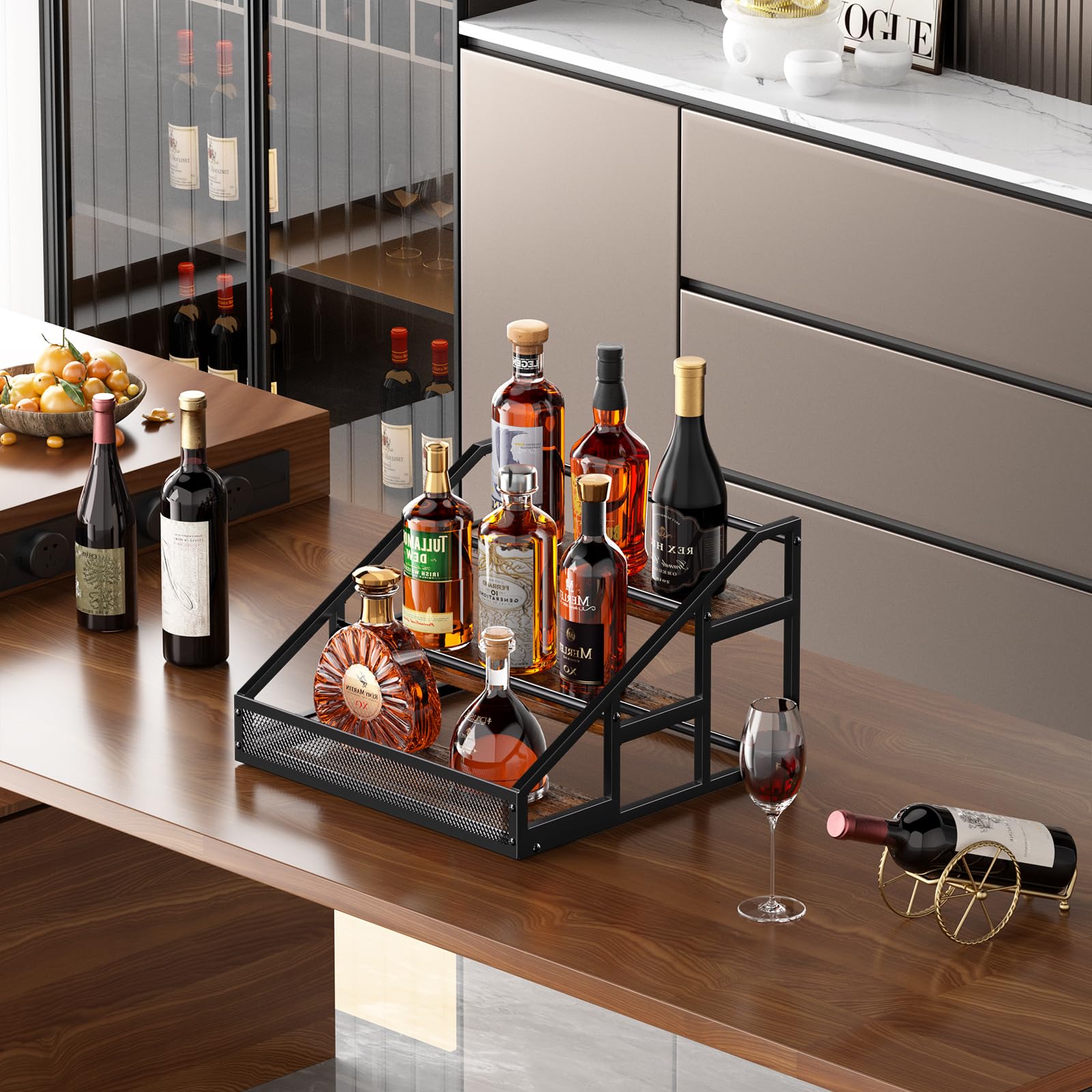BAKAJI Scaffale Cantinetta Bottiglie Vino Liquori Da Parete O Tavolo Struttura In Legno Cantina Con 2 Ripiani 8 Posti Portabottiglie E Rastrelliera P 87798895