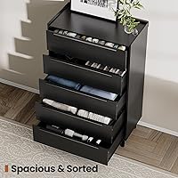 Vista 8 de 32" Wide Black Dresser, 48" Tall Modern 5 Drawer Chest of Drawers with Wood Grain Finish, Slim Vertical Storage Cabinet with Raised Edge & Anti-Tip