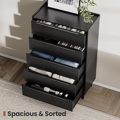Miniatura 6 de Cómoda moderna y minimalista de 46 pulgadas de alto para dormitorio, armario grande de almacenamiento de 6 cajones con elegantes asas de metal,