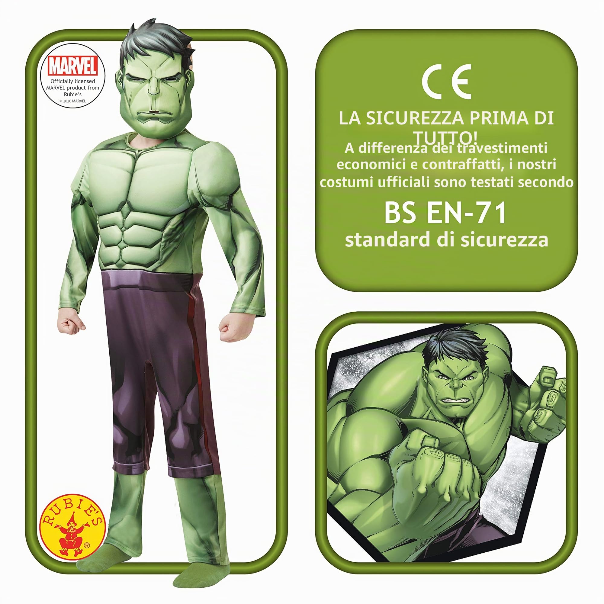 Rubie's, costume ufficiale Marvel Avengers Hulk, per bambini, costume da supereroe