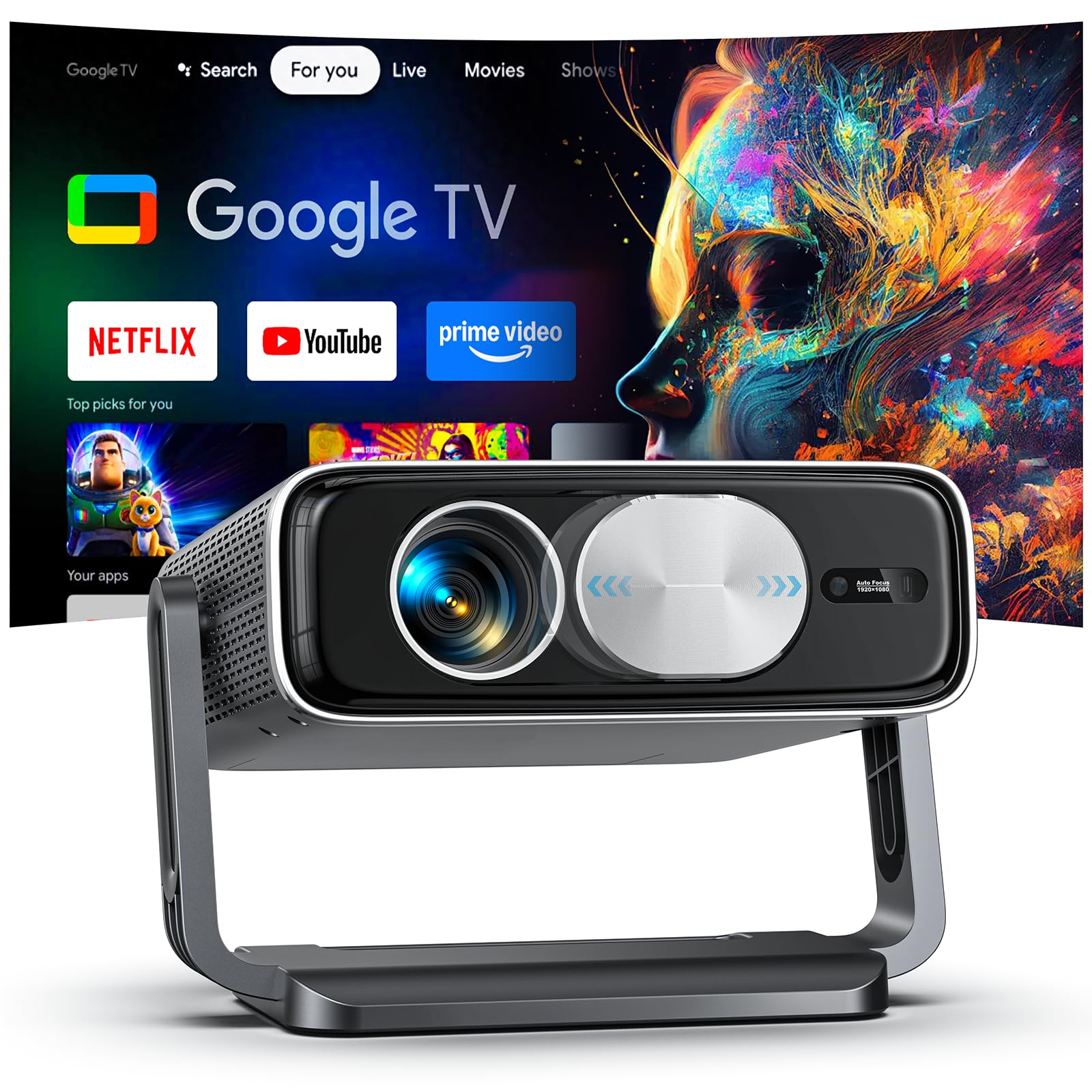 Photo 1 of 4K Projector Built-in Google TV, 2500ANSI/Auto Lens Cap/AI Voice Control Projector with WiFi and Bluetooth, Smart Movie Projector with Auto Focus & Keystone, Mini Proyector for Apps/Celling/Outdoors