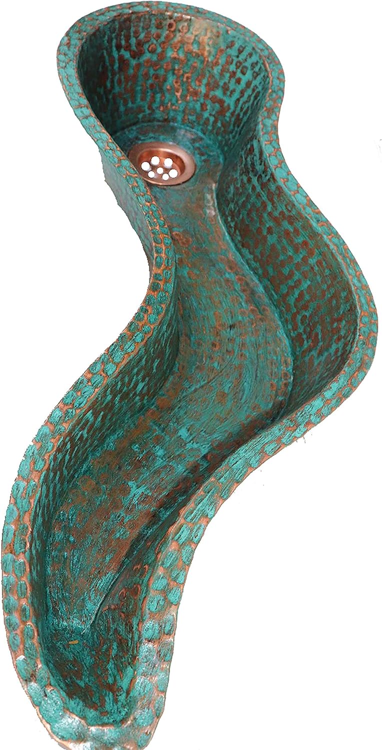 Rustic Green Patina Oxidized Copper River Flow Curly Bar Sink Exotic Bowl