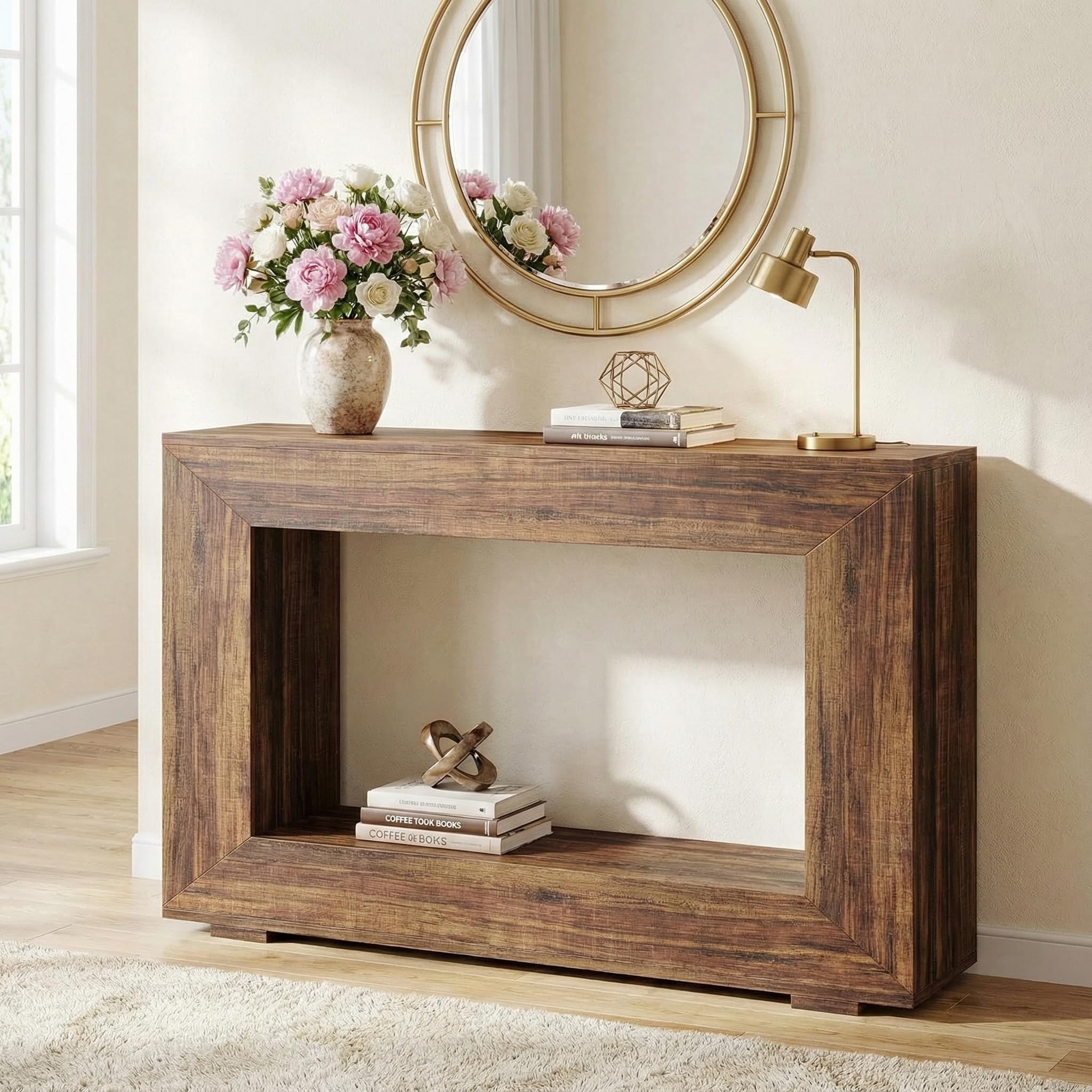 Lailang Tavolo consolle 120 cm con spazio di archiviazione, tavolino da corridoio per piccolo spazio in stile fattoria per ingresso, corridoio, soggiorno