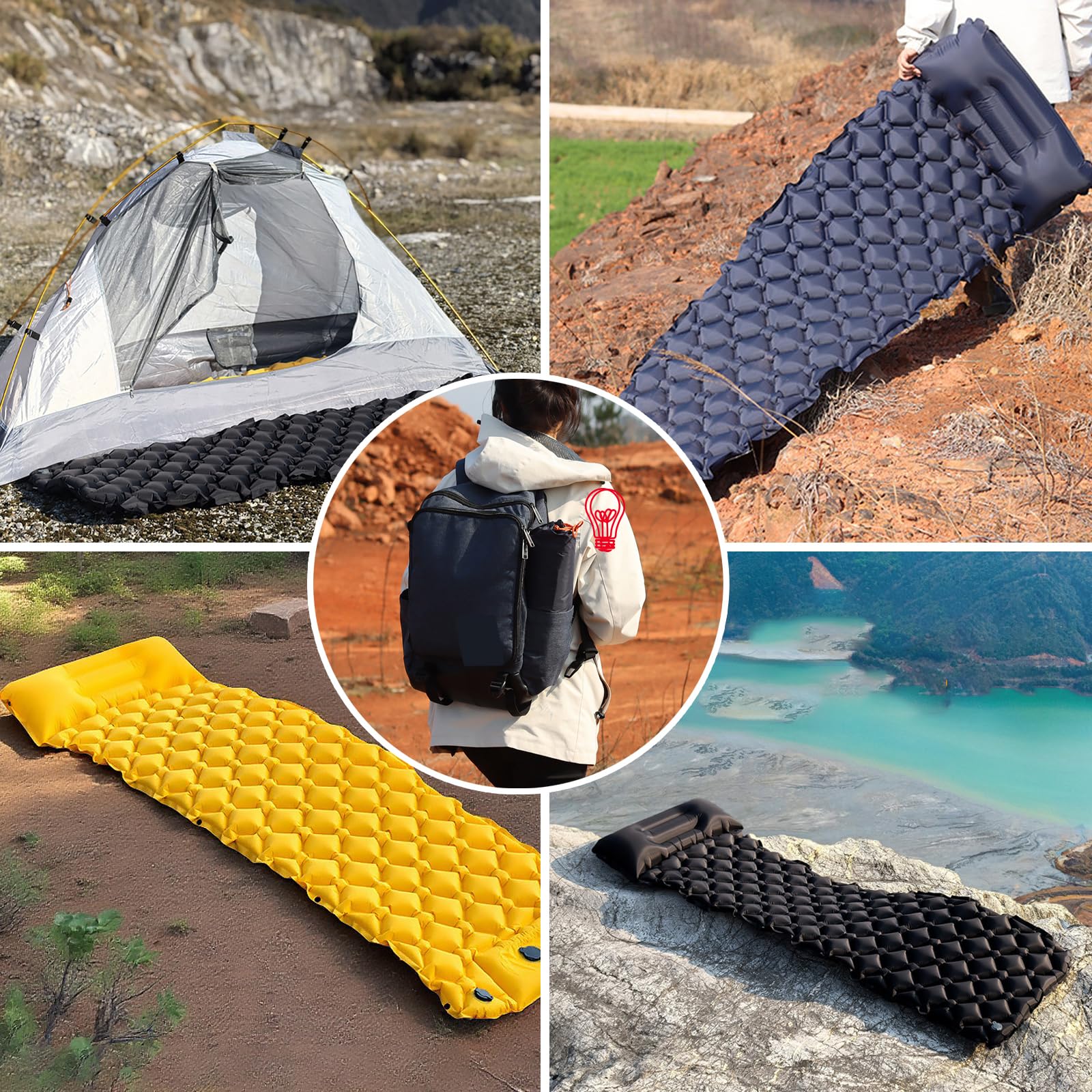 Materassino Da Campeggio Ultraleggero E Impermeabile Con Cuscino E Pompa A Pedale Integrata, Materassino Gonfiabile Compatto Per Escursionismo Viaggi Backpacking E Campeggio