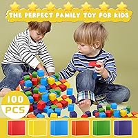 Vista 6 de Libima Juego de 100 bloques de construcción de madera de 1.2 pulgadas, juego de bloques de madera de arco iris, cubos cuadrados de madera coloridos