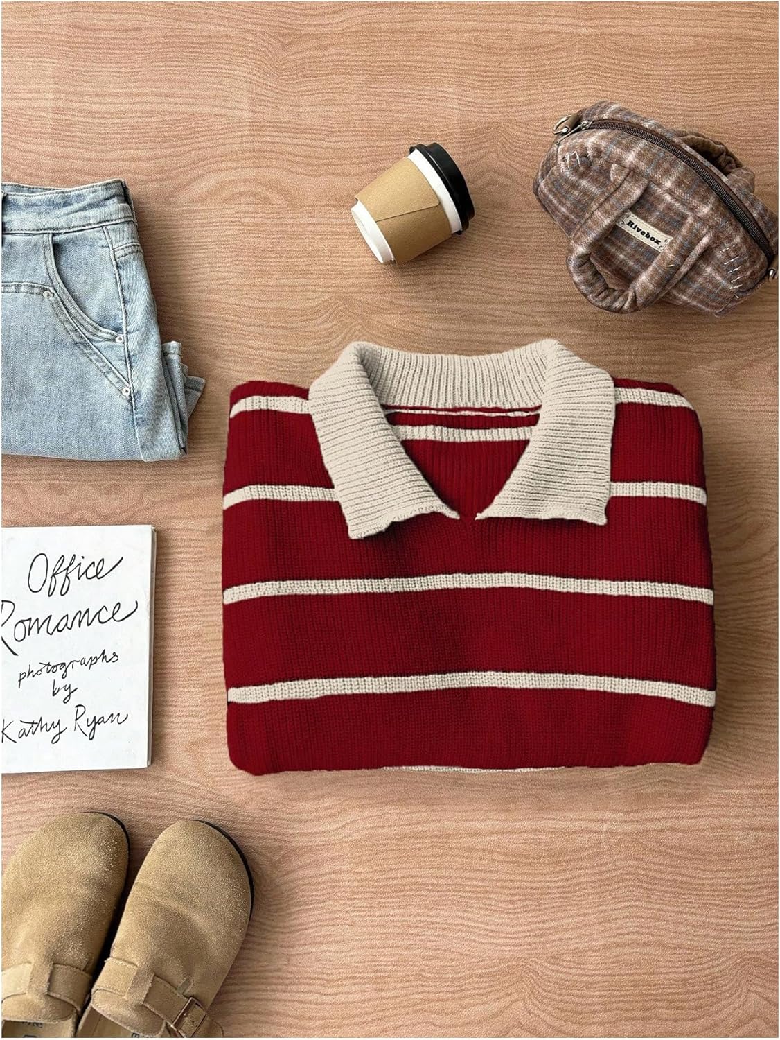 Floerns Women's Collared Striped Sweaters Preppy Oversized Knit Fall Pullover Sweater - Image 3