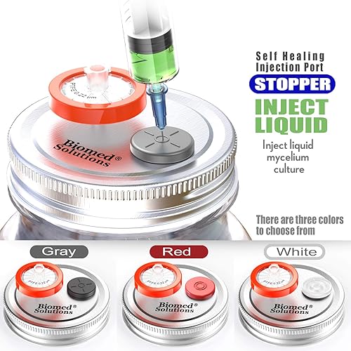 Miniatura 5 de 6 tapas de cultivo líquido de boca regular, tapa de frasco de cultivo de grano con filtro de jeringa de PTFE de 0.22um y puertos de inyección