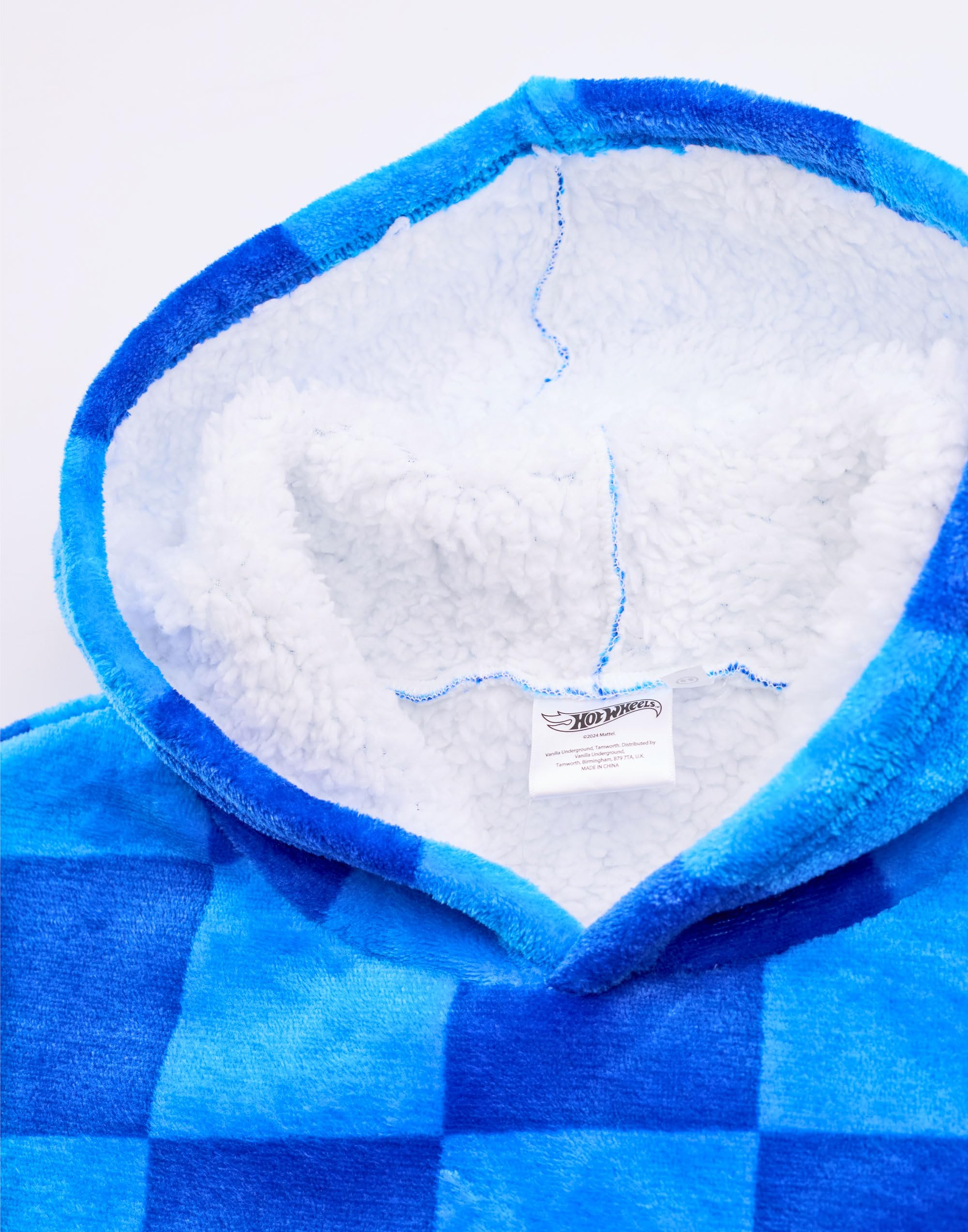 Hot Wheels Felpa Coperta per Ragazzi | Pullover in Pile Oversize per Bambini Blu con Tasca a Forma di Auto | Abbigliamento da Casa con Cappuccio per Bambini con Logo di Fiamma da Corsa