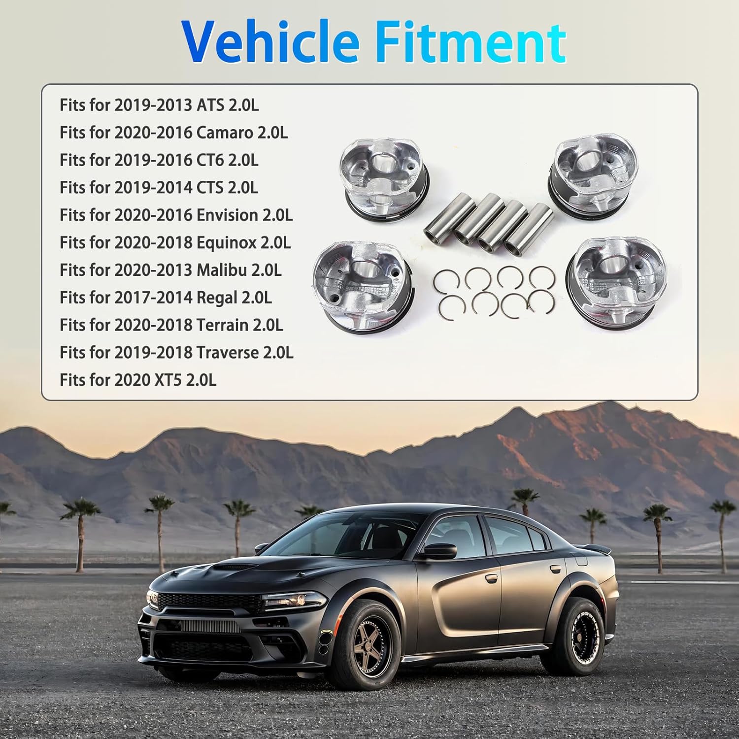 12652809 Engine Pistons Rings 4Pcs Fits for Buick Envision/Regal, Cadillac ATS CT6 CTS XT5, Chevy Camaro/Equinox/Malibu/Traverse, GMC Terrain 2.0L l4 Turbo OE 12569638 12683808 19180831