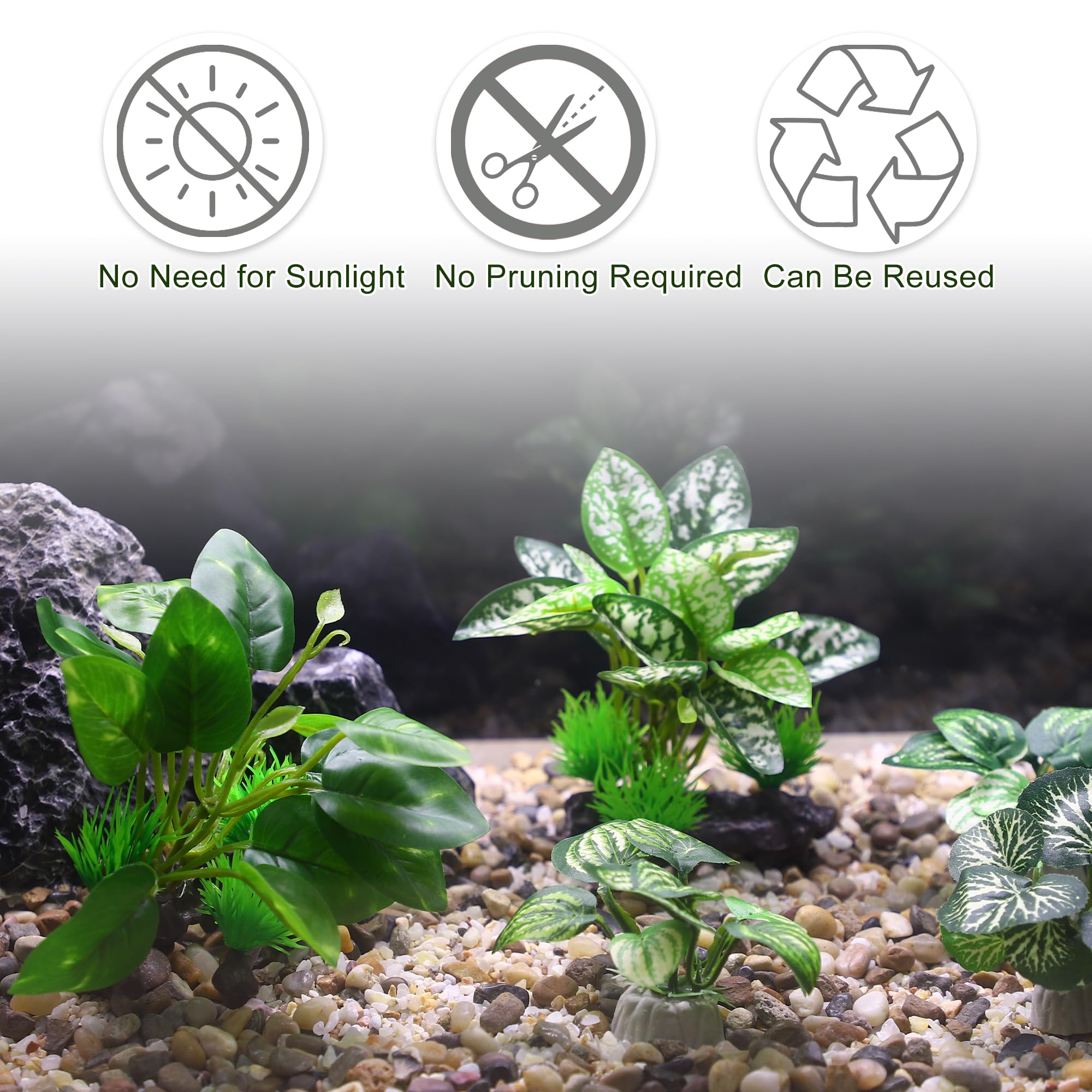 CAPASTEC Aquarium Silk Plants with Driftwood for Betta Fish - Plastic Decorations, Green 5pcs, 14cm-8cm / 5.51"-3.15"(max-min) - Image 4