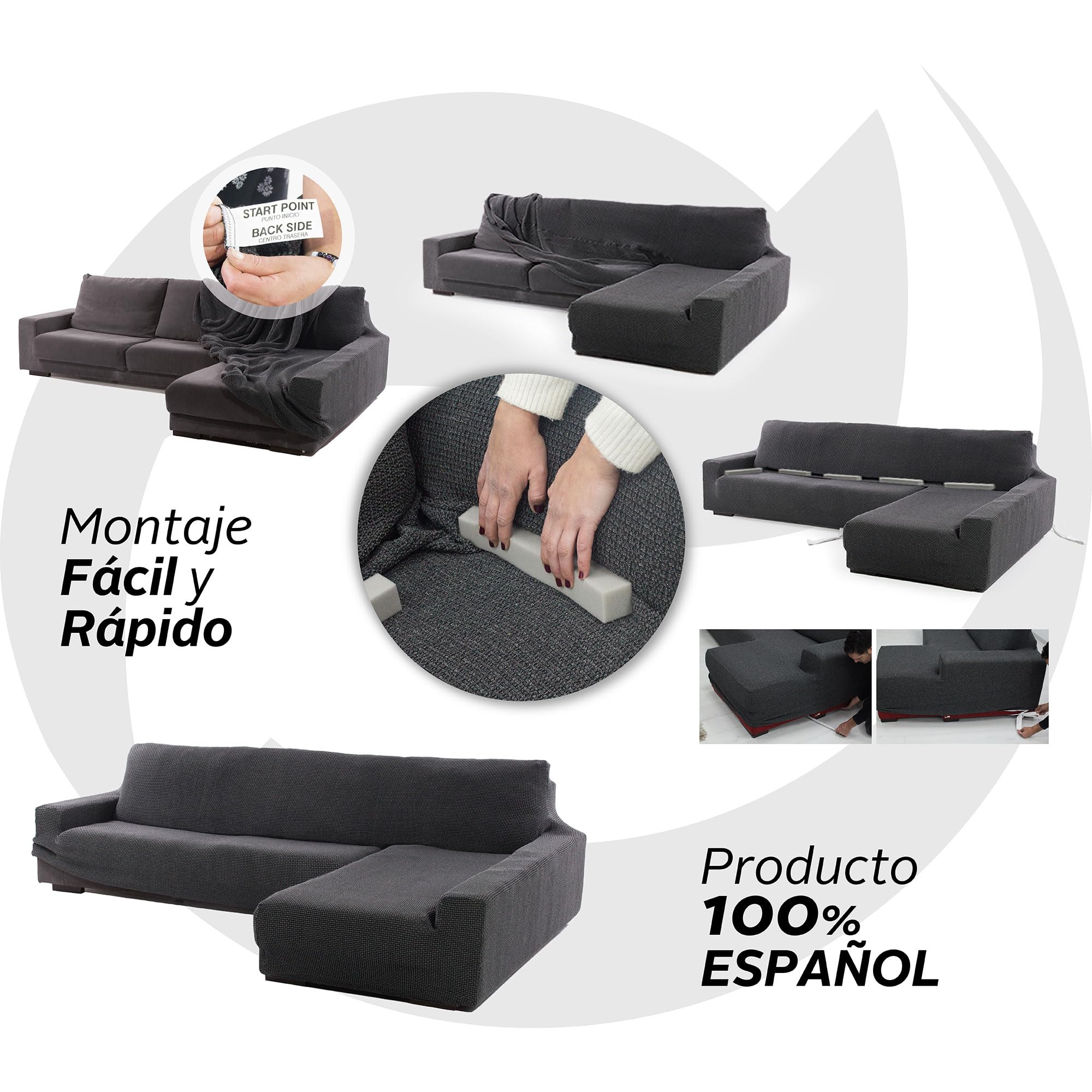 FAVERTI® Funda Elástica Chaise Longue Brazo Largo Derecho (Visto de Frente) | Modelo Reale | Beige | Funda Sofá Chaise | Protector de Calidad de Tejido Jacquard Tacto algodón