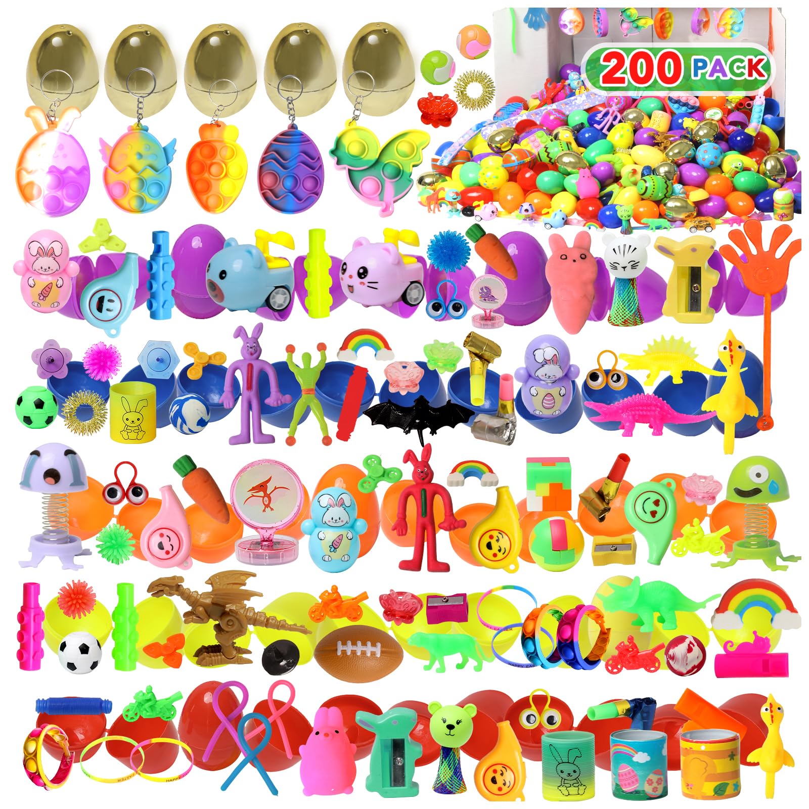 Photo 1 of 200 Pcs Prefilled Easter Eggs with Toys Inside,Easter Basket Stuffers,Surprise Easter Egg Fillers,Easter Toys Bulk,Easter Egg Hunt,Prizes Classroom Events,Easter Gifts,Eggs Fillers,Easte Party Favors
