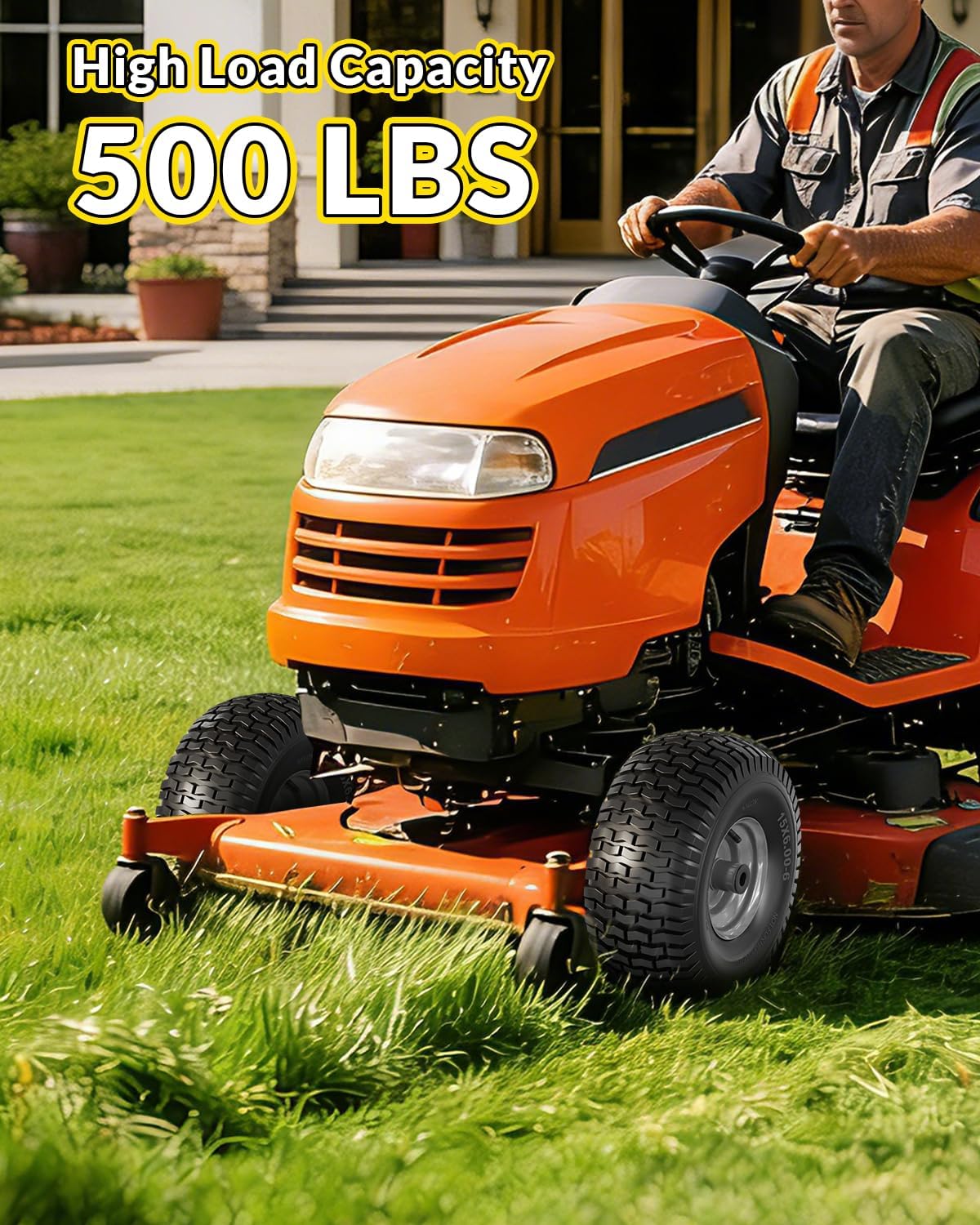 15x6.00-6 Tubeless Lawn Mower Tire, 15x5x6 Riding Lawn Mower Tires, 4 Ply Rubber Tread Pattern 15-6.00-6 Garden Tractor Tire for Residential and Commercial, 2Pack Tubeless, Load 500LBs