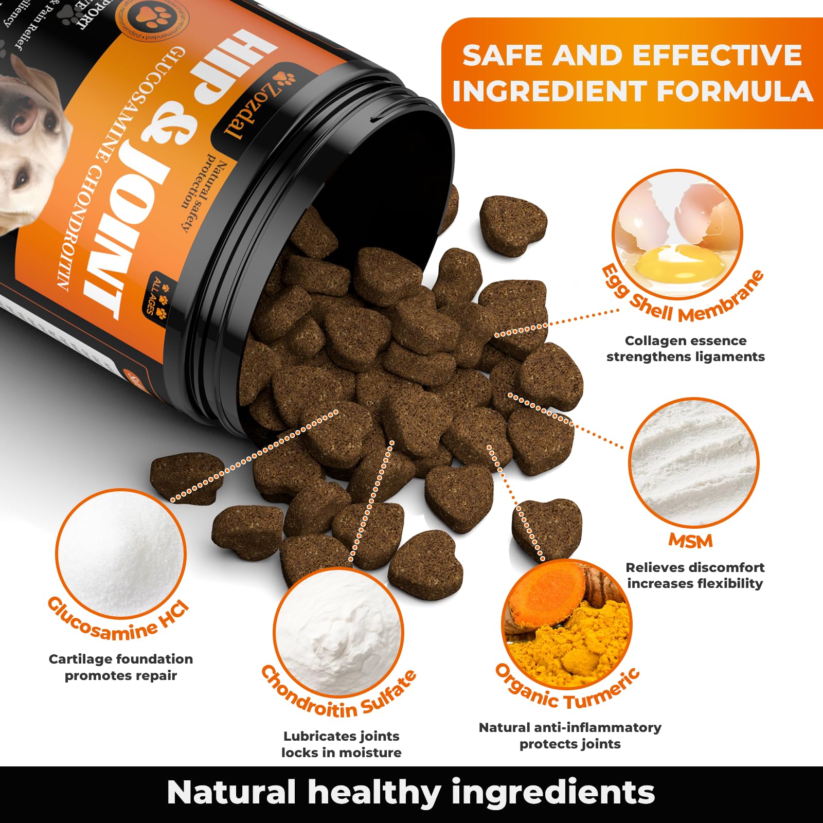 Zozdal Joint Supplement for Dogs, 180 Chicken Flavor Chews, Glucosamine Chondroitin with MSM, Turmeric & Green Lipped Mussel, for Large Breed & Senior Dogs, Hip & Joint Pain Relief and Health Support - image 3