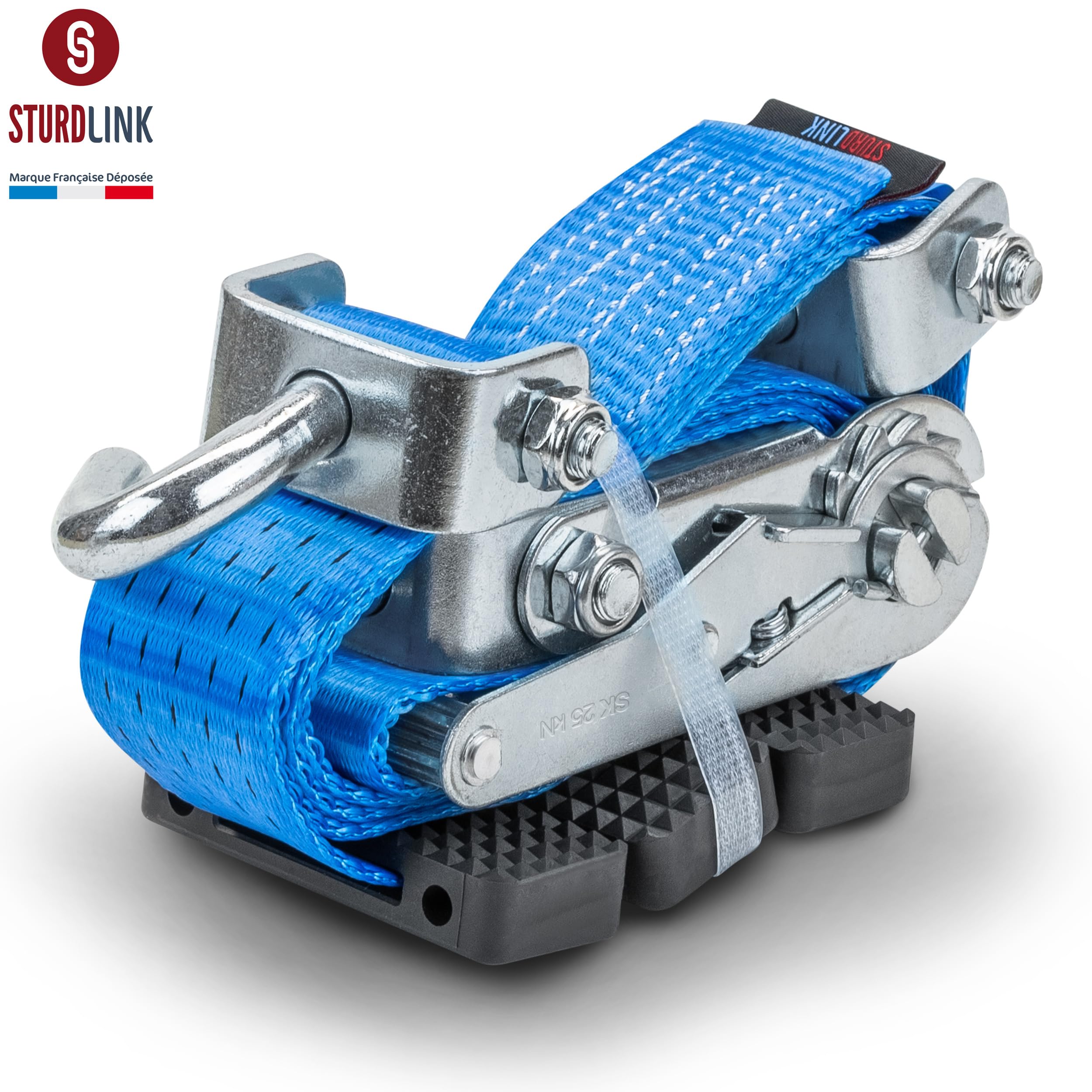 Sangles de Roue Voiture 50mm 2.5m 5000kg x4 | Qualite Professionnelle | Sangle a cliquet pour Transport de Voitures | Camion Plateau Transporteur Remorque Fixation Jantes Pneus Auto Camions Remorquage