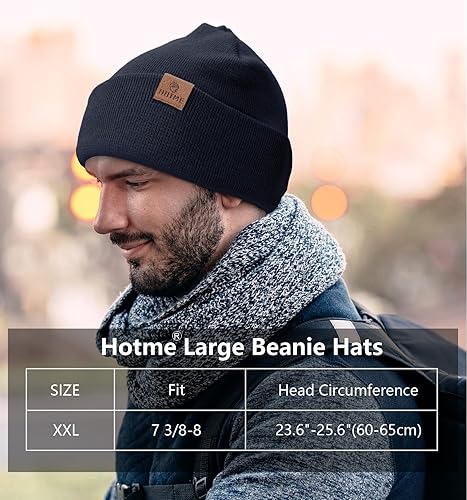 Miniatura 2 de Gorro grande XXL para cabezas grandes de 23.6 a 25.6 pulgadas, gorro de invierno grande, gorro de esquí de punto grande