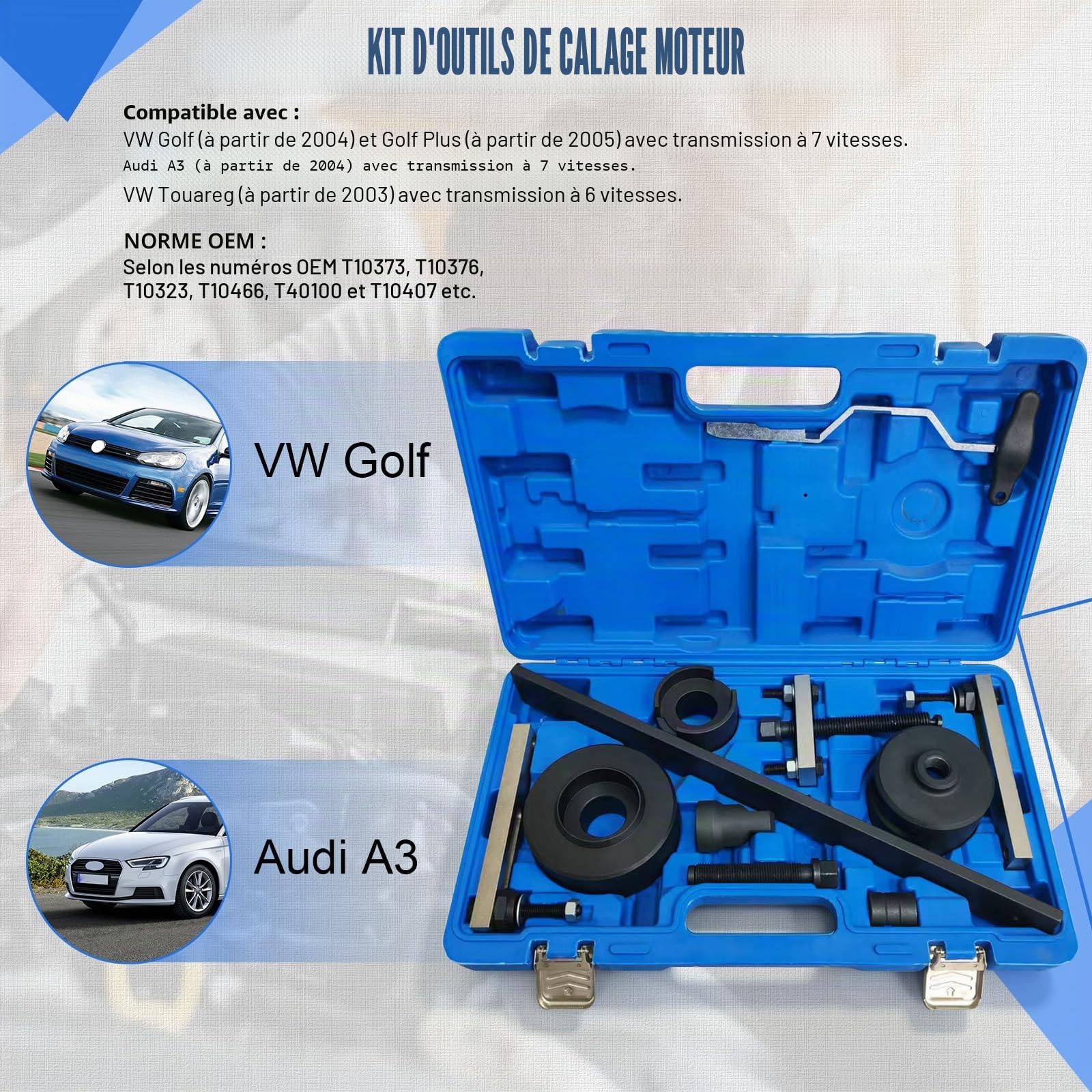 Ensemble d'outils pour transmission à double embrayage Compatible avec Audi VAG VW 7 vitesses DSG, montage et démontage de l'embrayage T10323 T10373 T10376 T40100 T10407 T10466