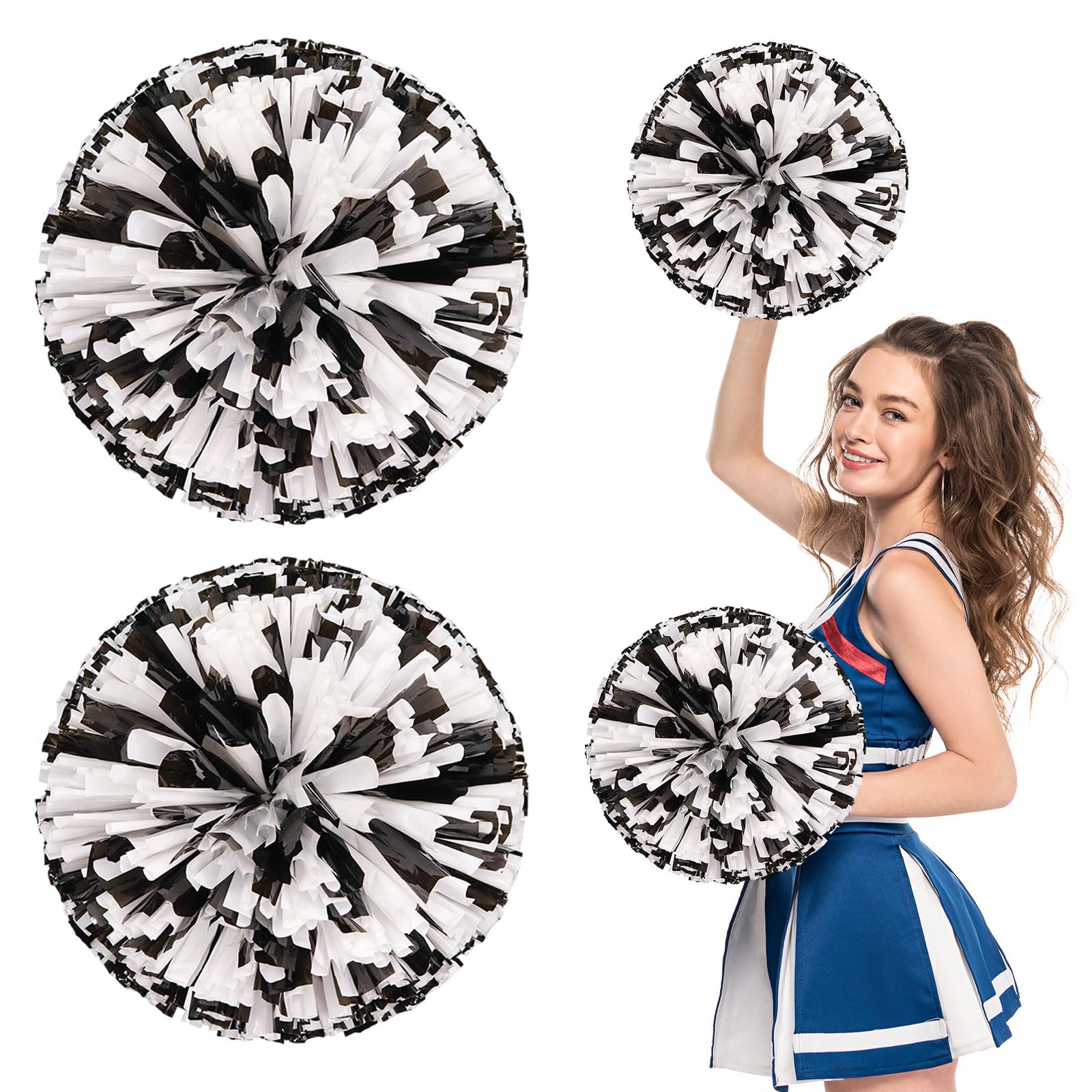 Cheer Pompony 36 szt. uchwyt na cztery palce, ręczne pompony drużyny cheerleaderek do drużyny sportowej, gry ducha, imprezy tanecznej dla dorosłych (czarne + białe)