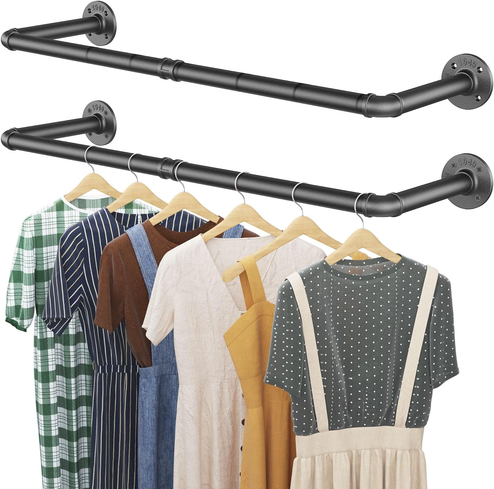 Industrial Clothing Rack 38.4'' for Wall 2 Pack, Heavy Duty Pipe Clothes Rack Wall Mounted for Hanging Clothes Garment, Closet Rod Hanging Bar for Walk-in Closet