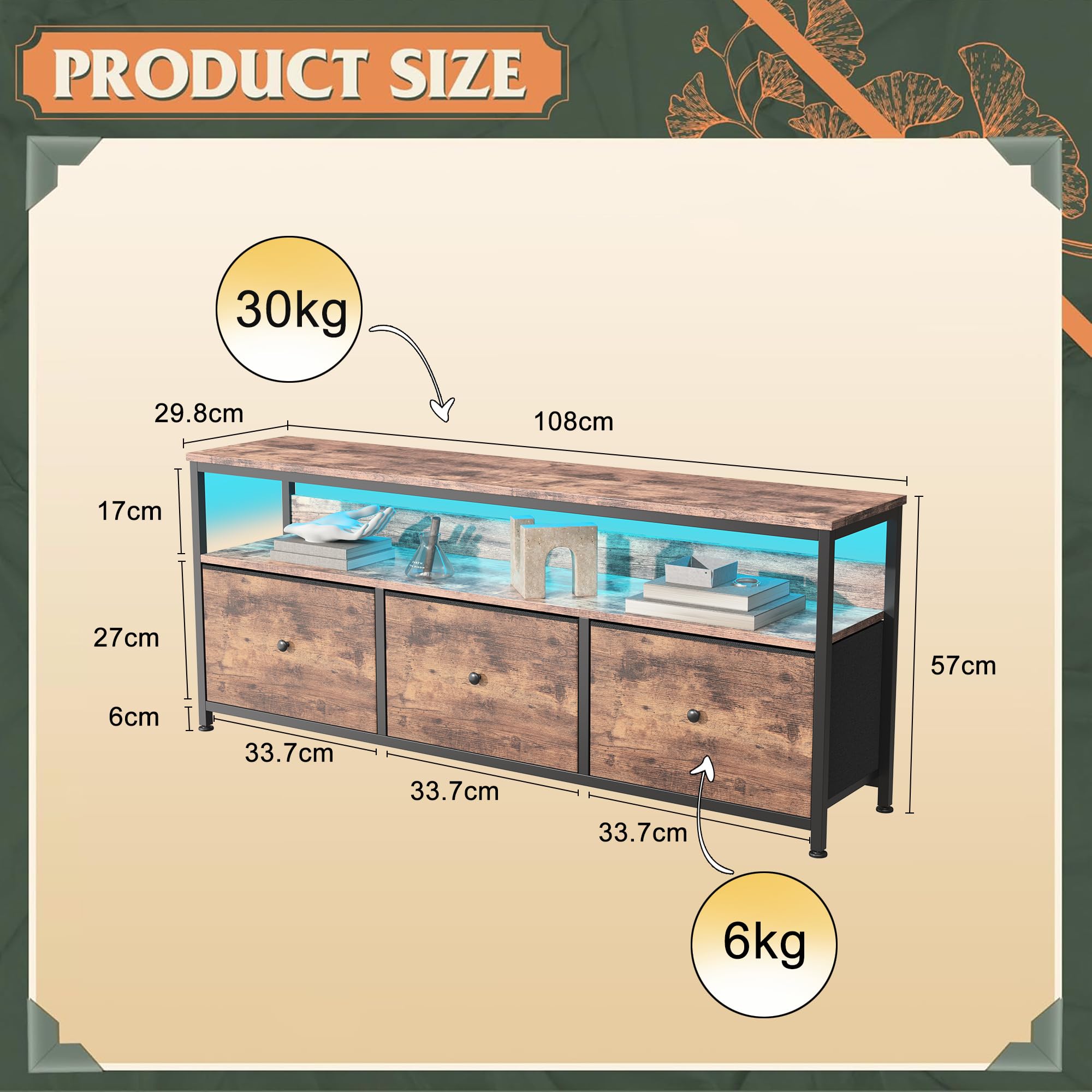 MINGZHE Armadio TV, Tavolo TV Retrò, Supporto Multimediale, Supporto TV con Cassetti, Centro di Intrattenimento, Console Multimediale, Supporto TV per Soggiorno, Retrò, Marrone 108x30x57 cm