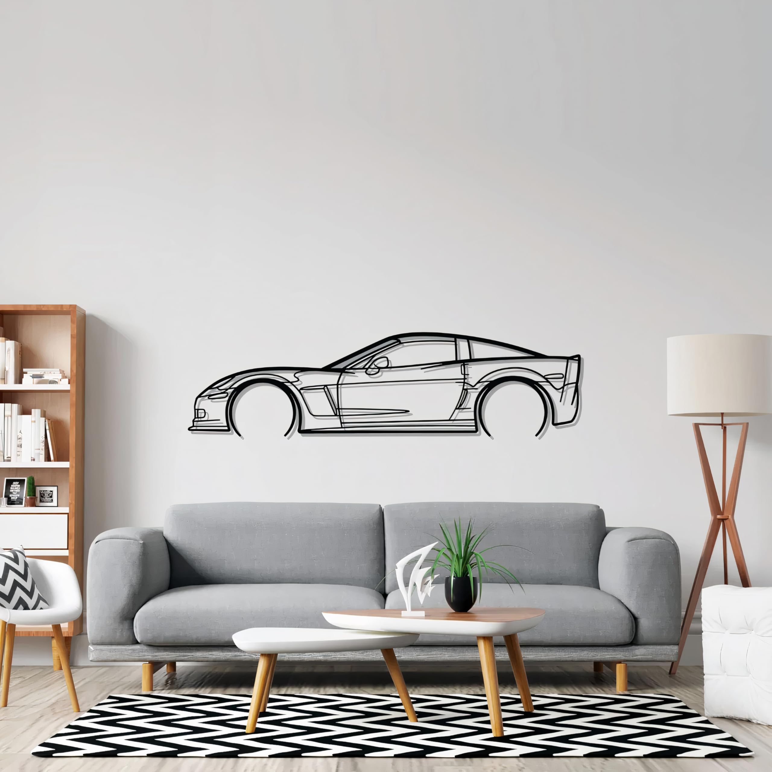 PLTZCRAFT Corvette C6 Z06 Minimalist Car Silhouette Metal Wall Art, 15" x 4.1" Vertical Hanging Sculpture for Living Room, Office, Bedroom, Man Cave,