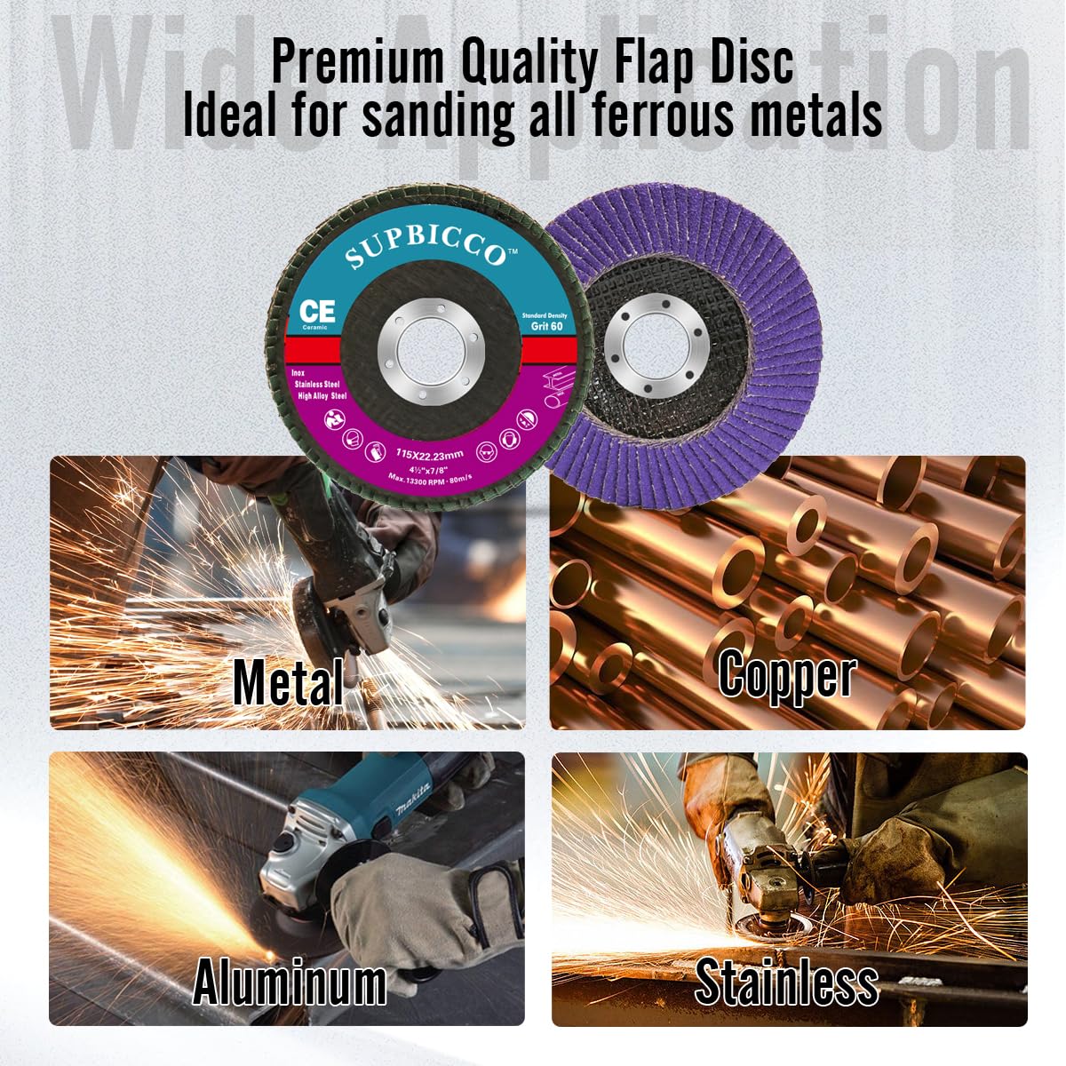 み SUPBICCO フラップディスク 60グリット、4 1/2 X 7/8インチ アングル