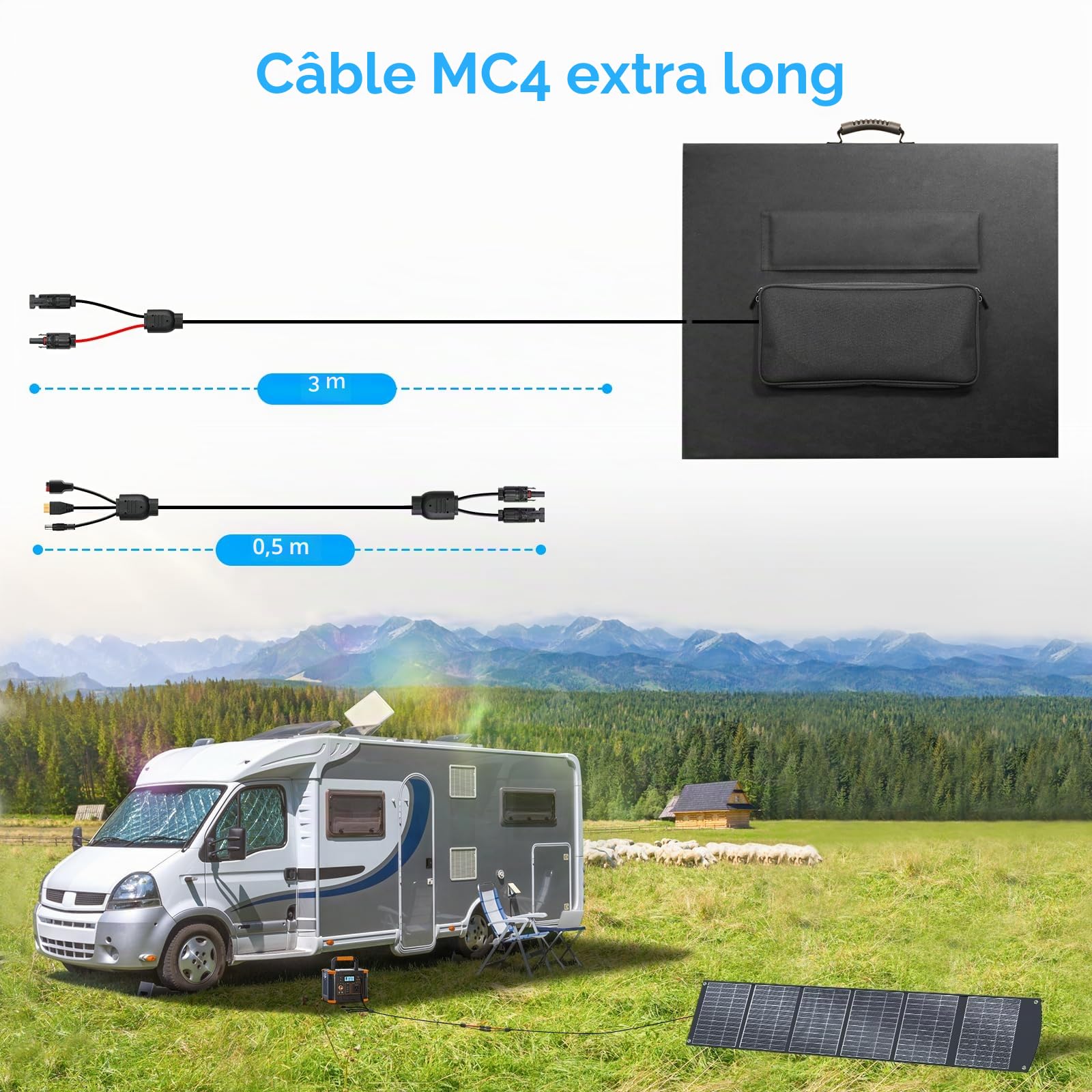 Ecosonique Panneau solaire portable 400 W MC4 40 V, compatible avec la plupart des centrales électriques, panneau solaire pliable et léger avec supports, sorties multiples pour générateurs solaires