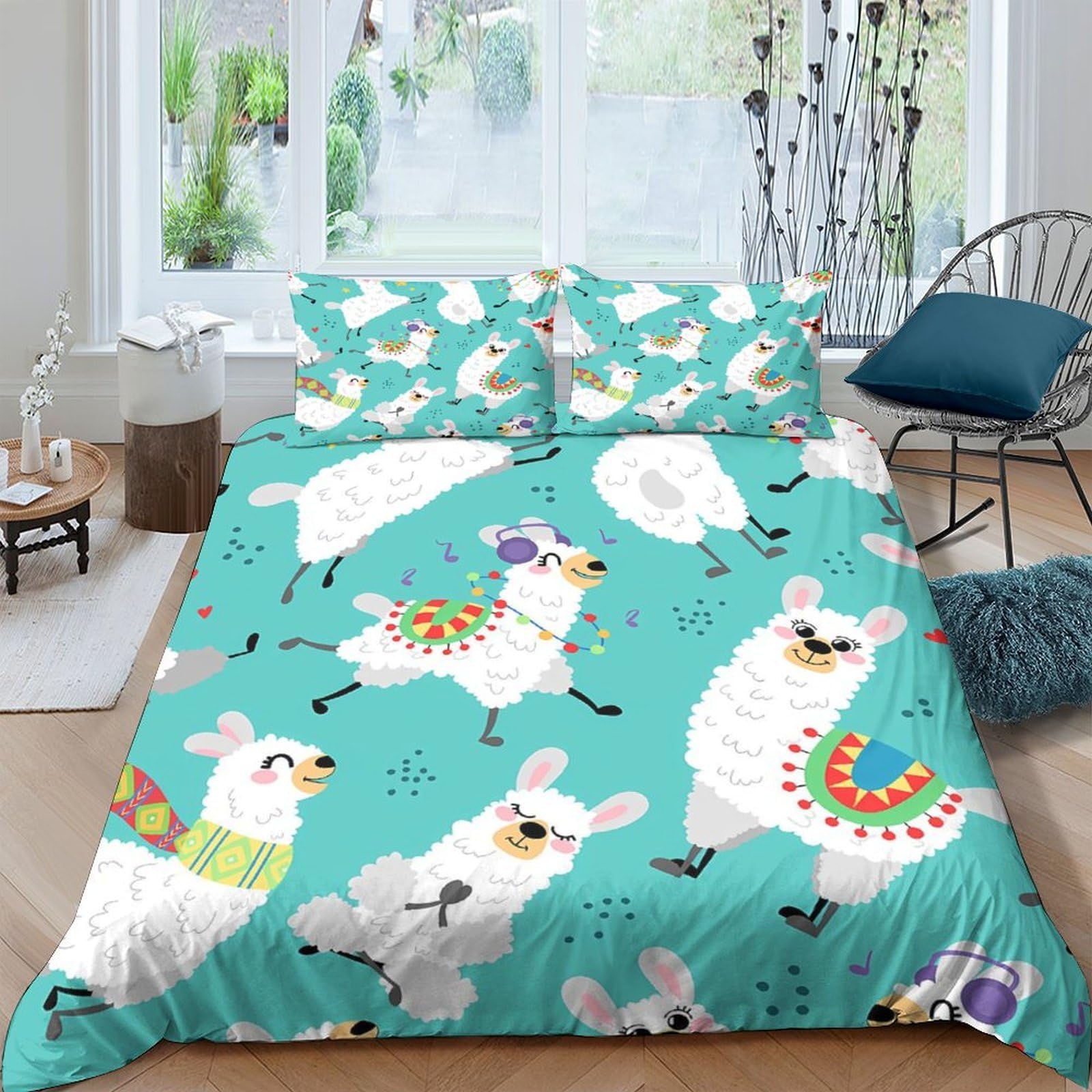 Ctjqhvkz Style-9 3D Printed Llama Fiesta Fitted Sheet Microfiber Soft Turquoise Cartoon Alpaca Bed Cover For Bedroom Dorm Decor Single（135X200cm）