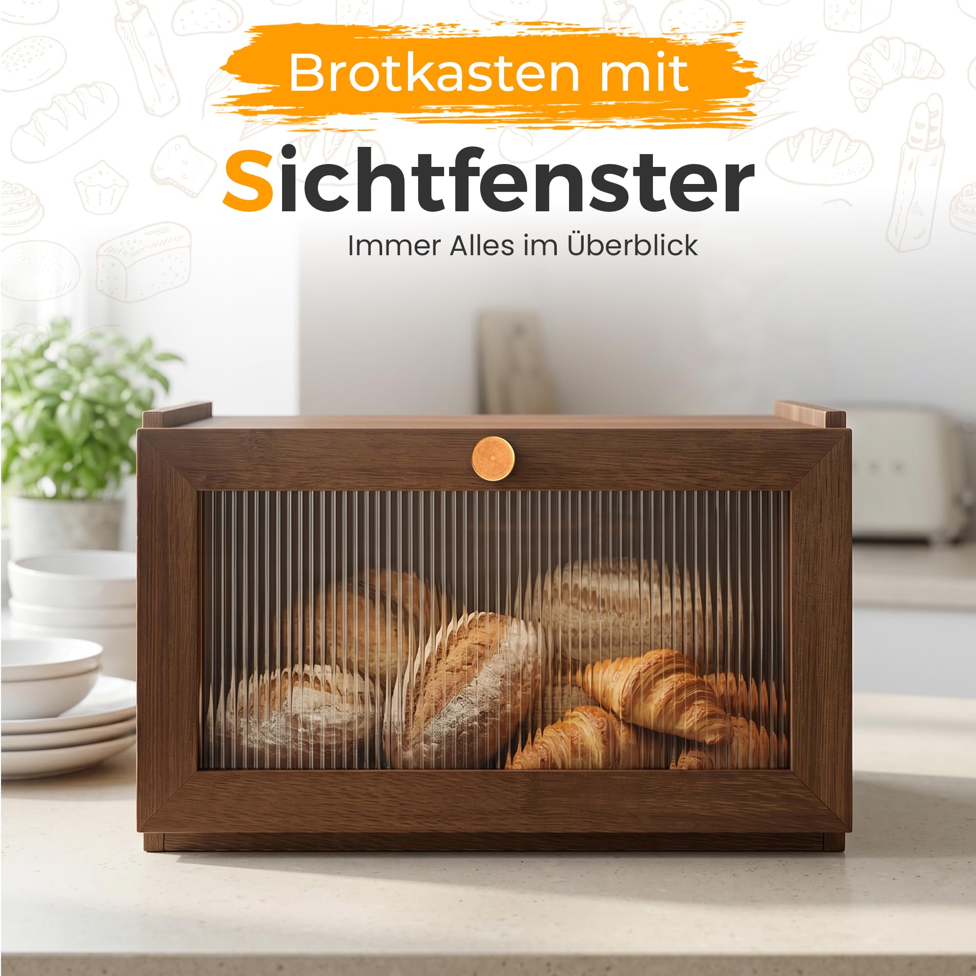 AH® Brotkasten Holz Vintage mit Sichtfenster – Brotbox mit Belüftung – Bread box– Brotbewahrung im Landhausstil