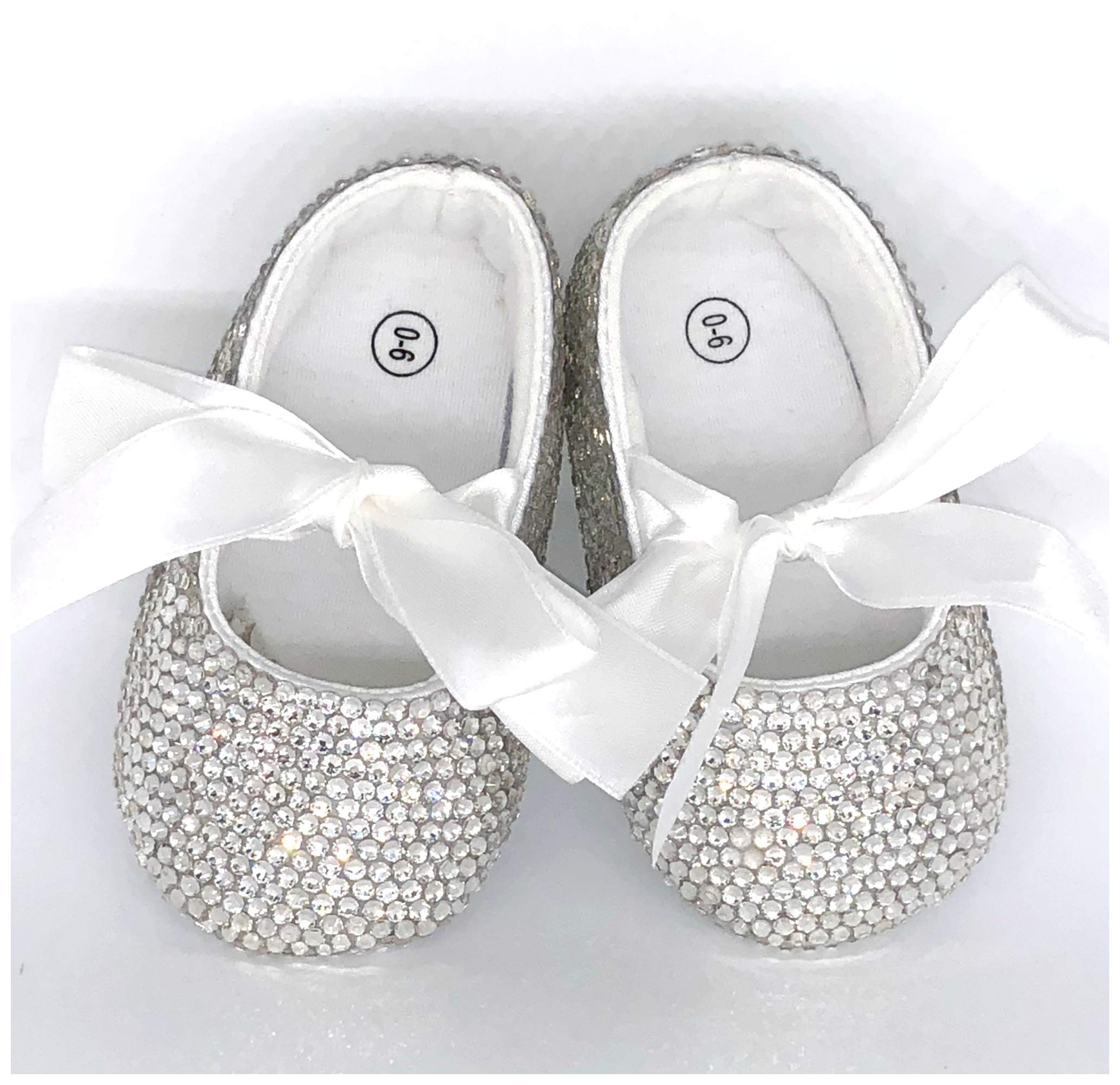 BALLERINE NEONATA BABY MESI CRISTALLI STRASS CERIMONIA ELEGANTI BATTESIMO 5 CM Brillabenny